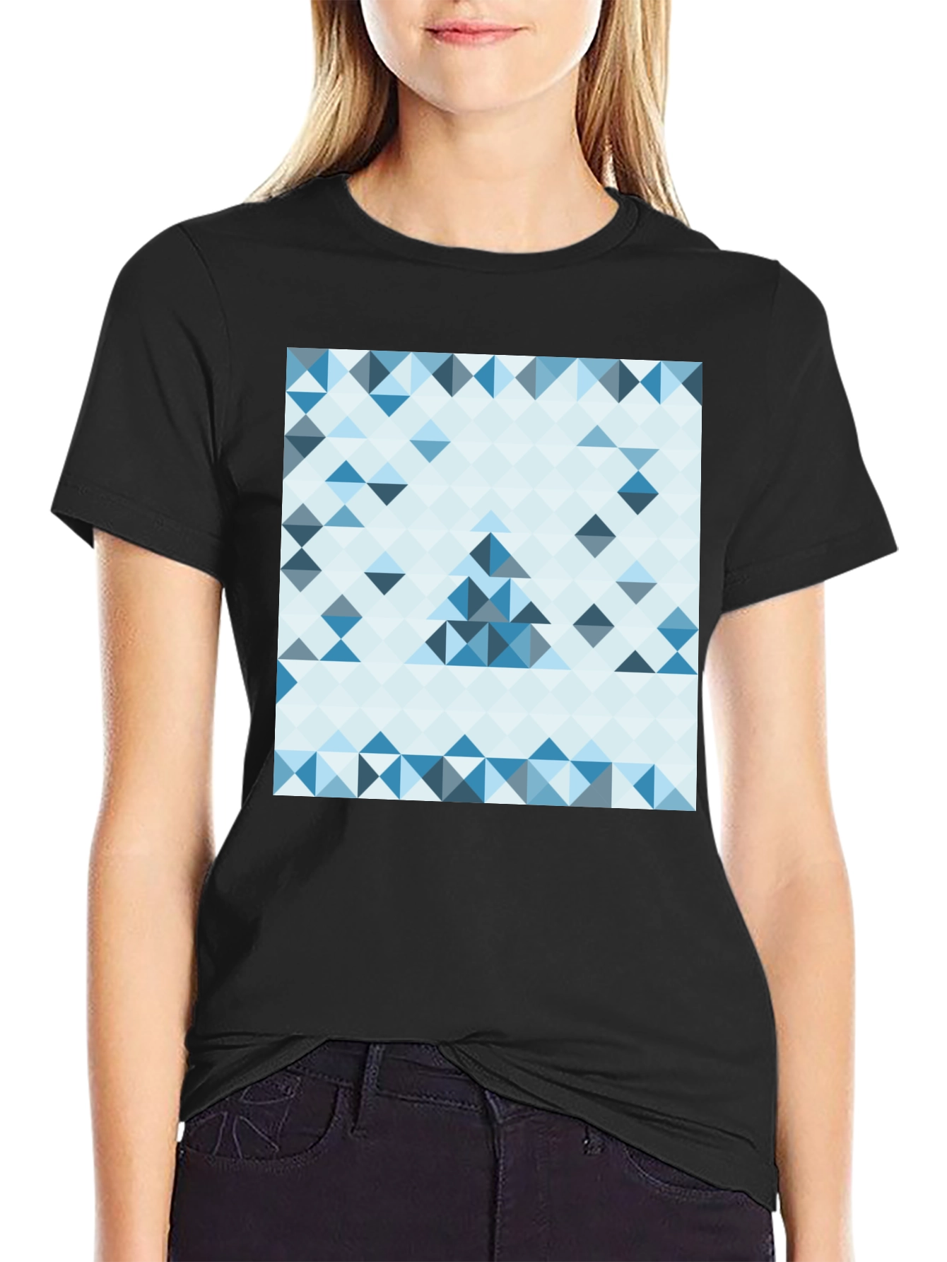Geometric Triangle Pattern Black T-Shirt