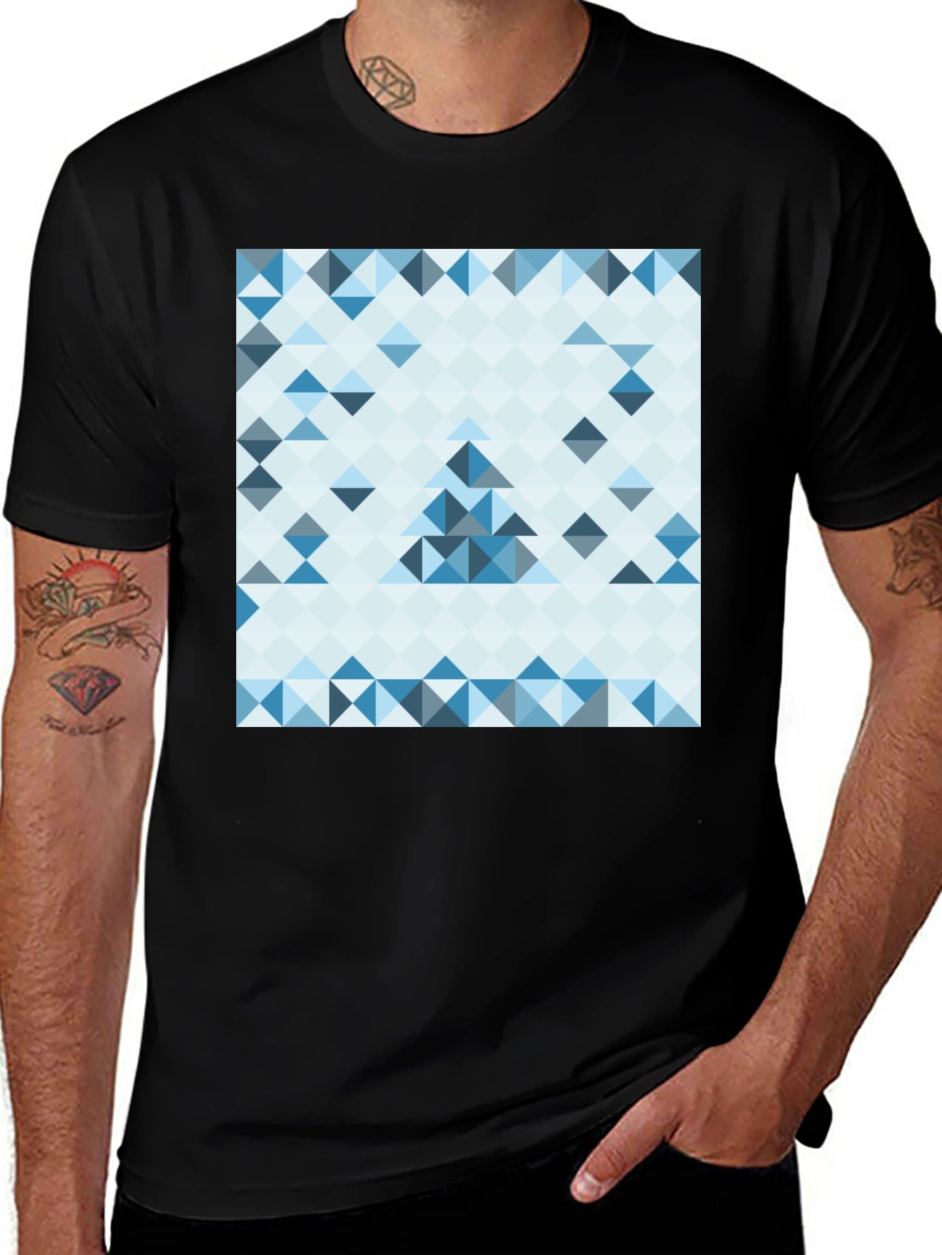 Geometric Triangle Pattern Black T-Shirt