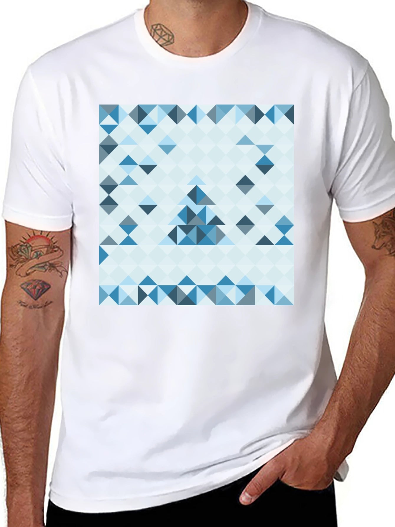 Geometric Triangle Pattern Black T-Shirt
