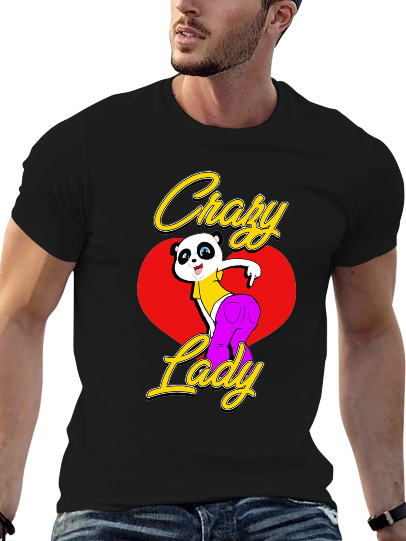 Crazy Lady Panda Black T-Shirt