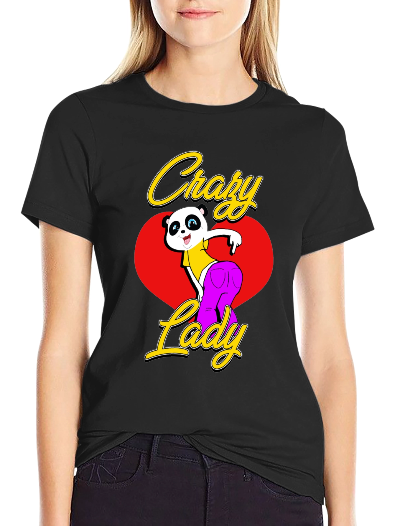 Crazy Lady Panda Black T-Shirt