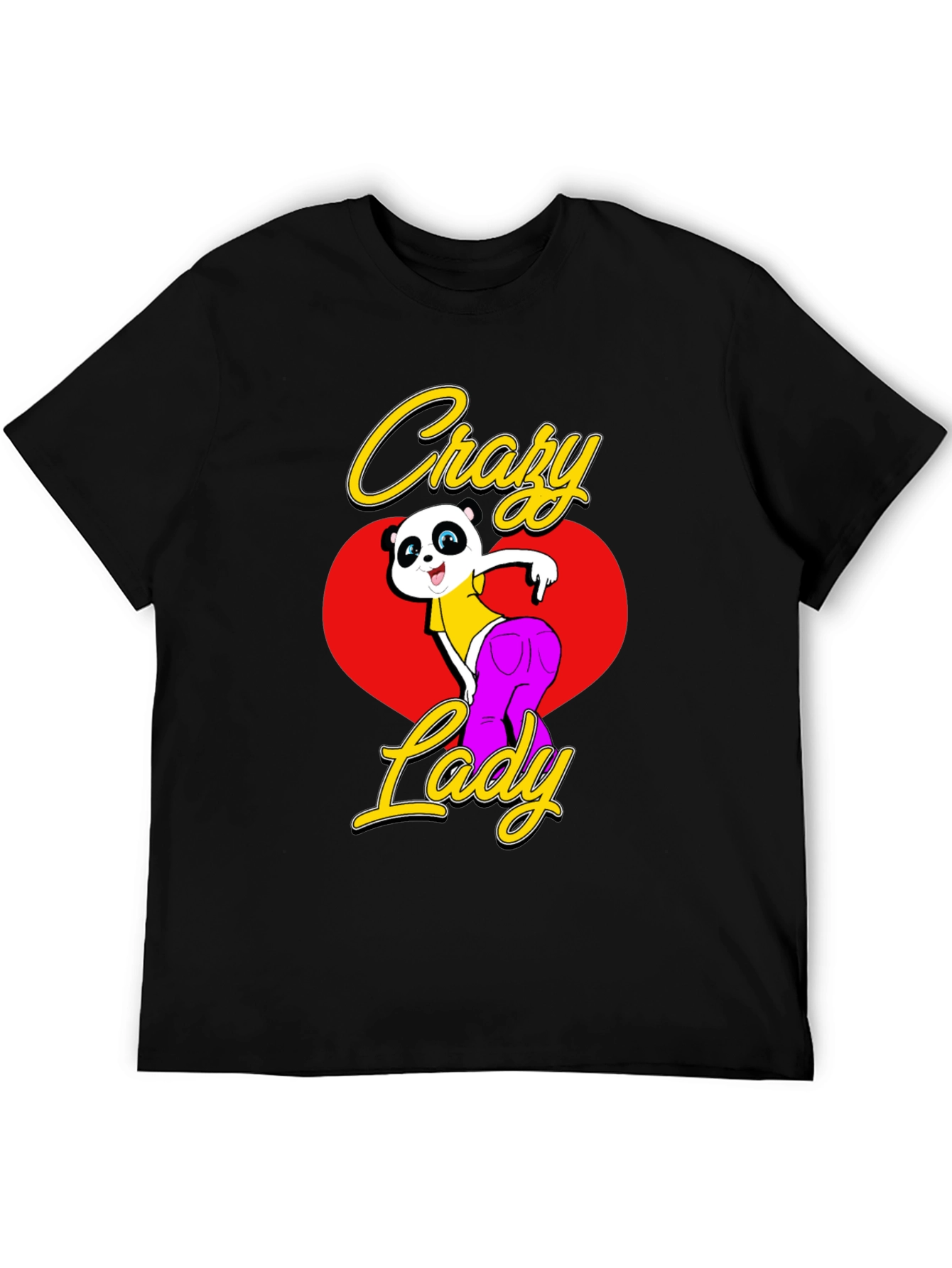 Crazy Lady Panda Black T-Shirt