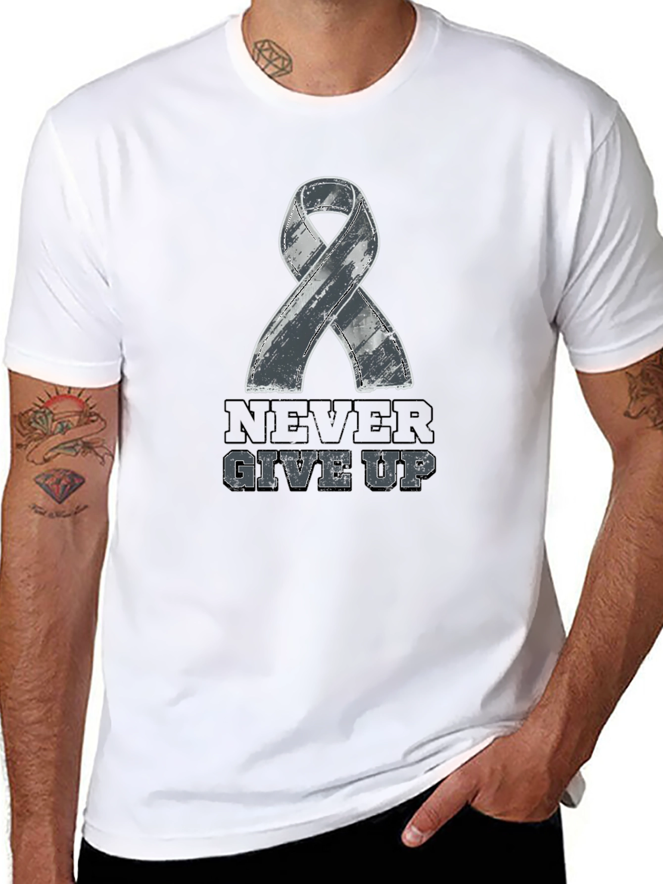 Never Give Up Ribbon Graphic Tee