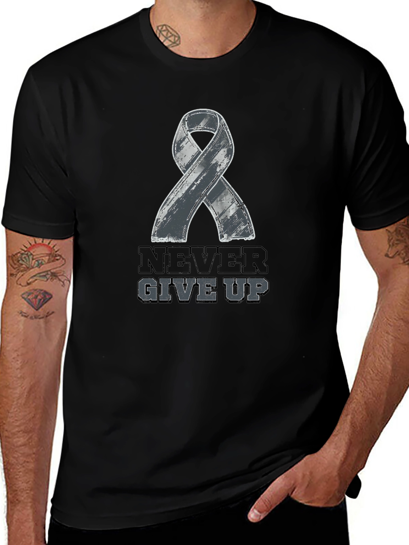 Never Give Up Ribbon Graphic Tee