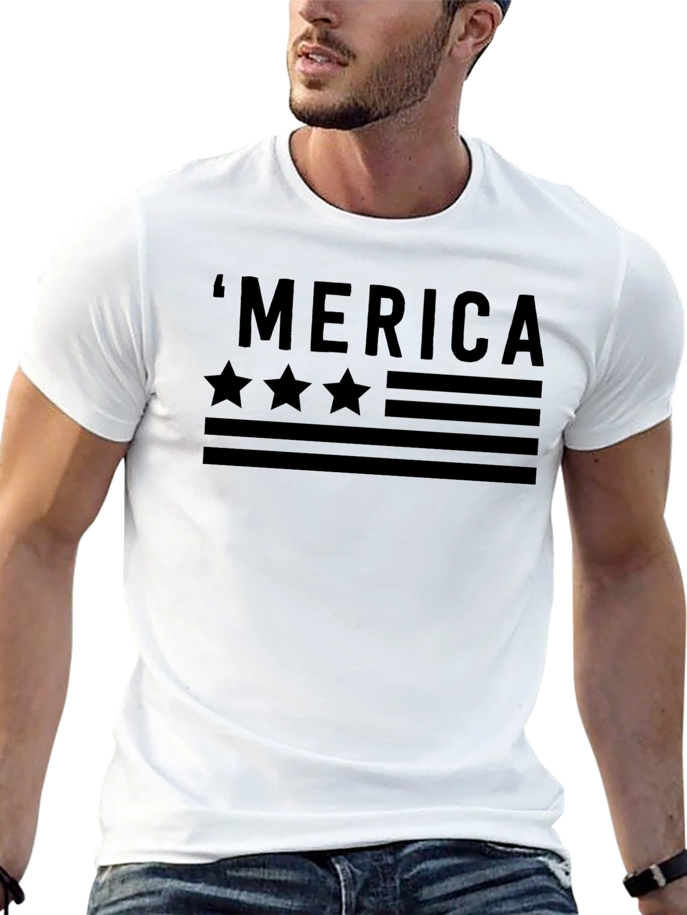 Patriotic Merica Graphic T-Shirt - Black