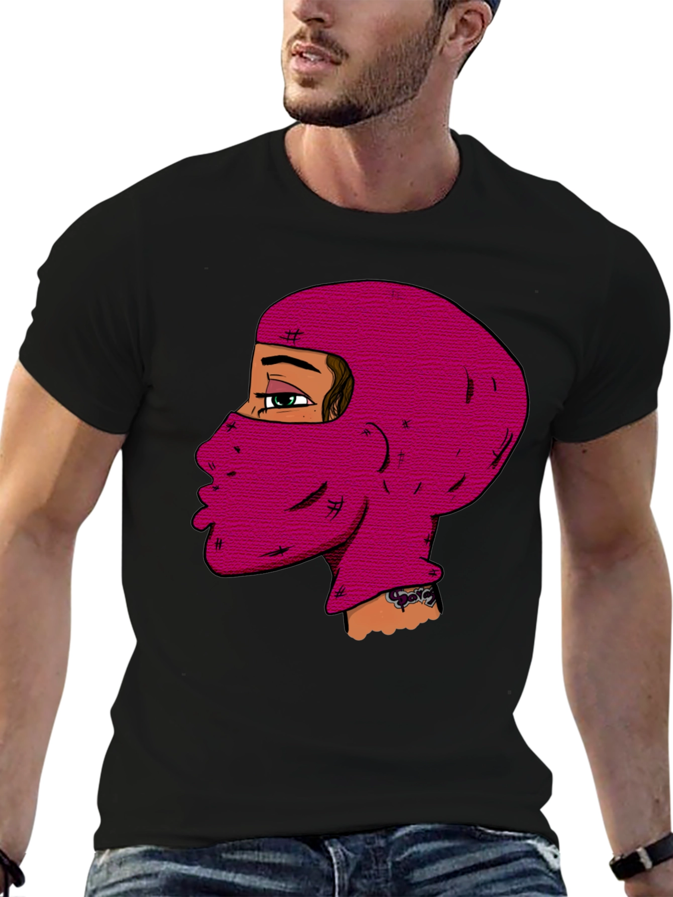 Unique Balaclava Graphic Tee - Black