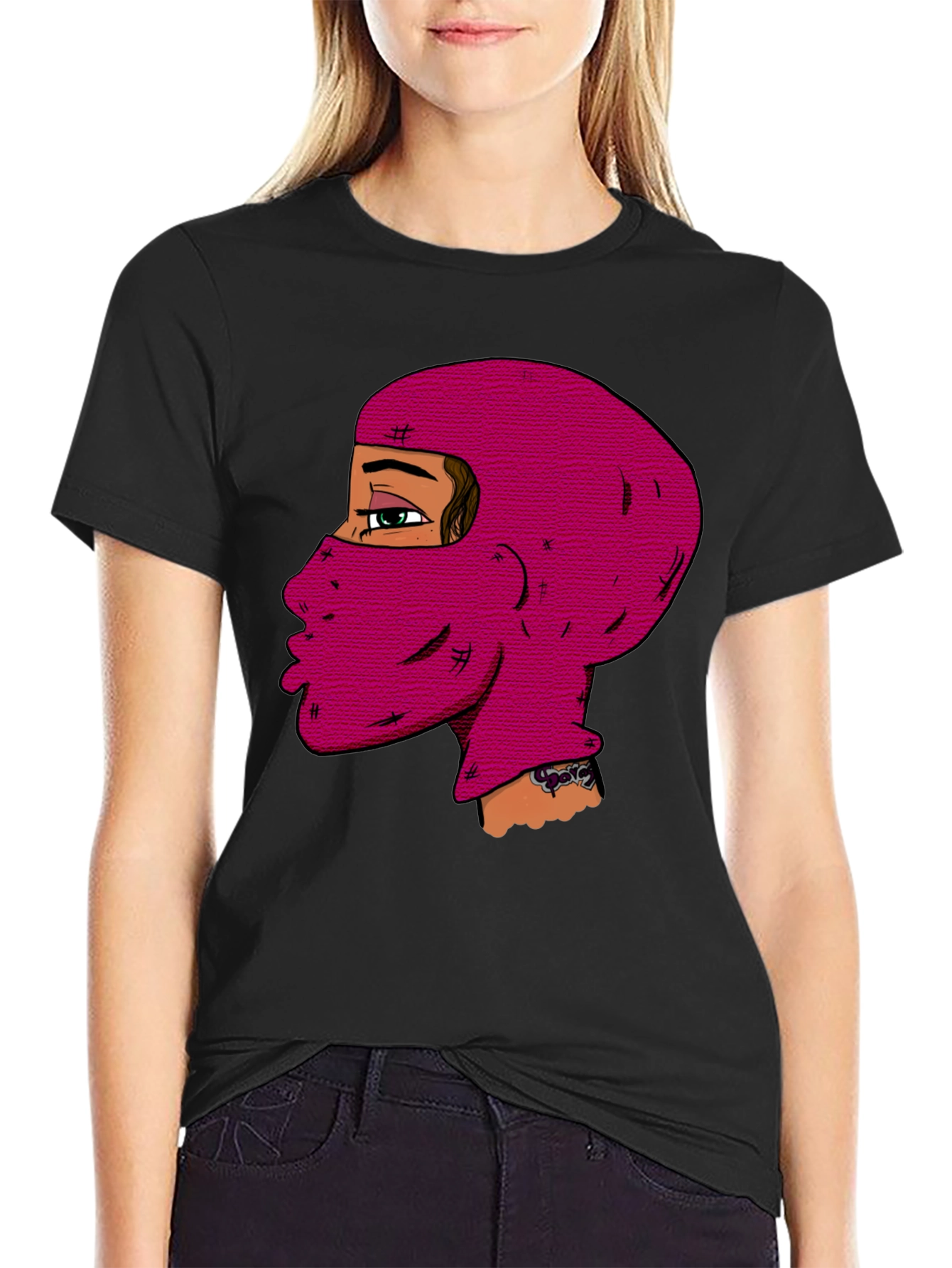 Unique Balaclava Graphic Tee - Black