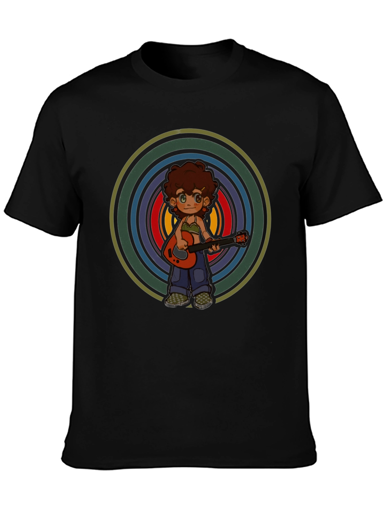 Retro Guitar Player Graphic Tee - Unisex Black T-Shirt