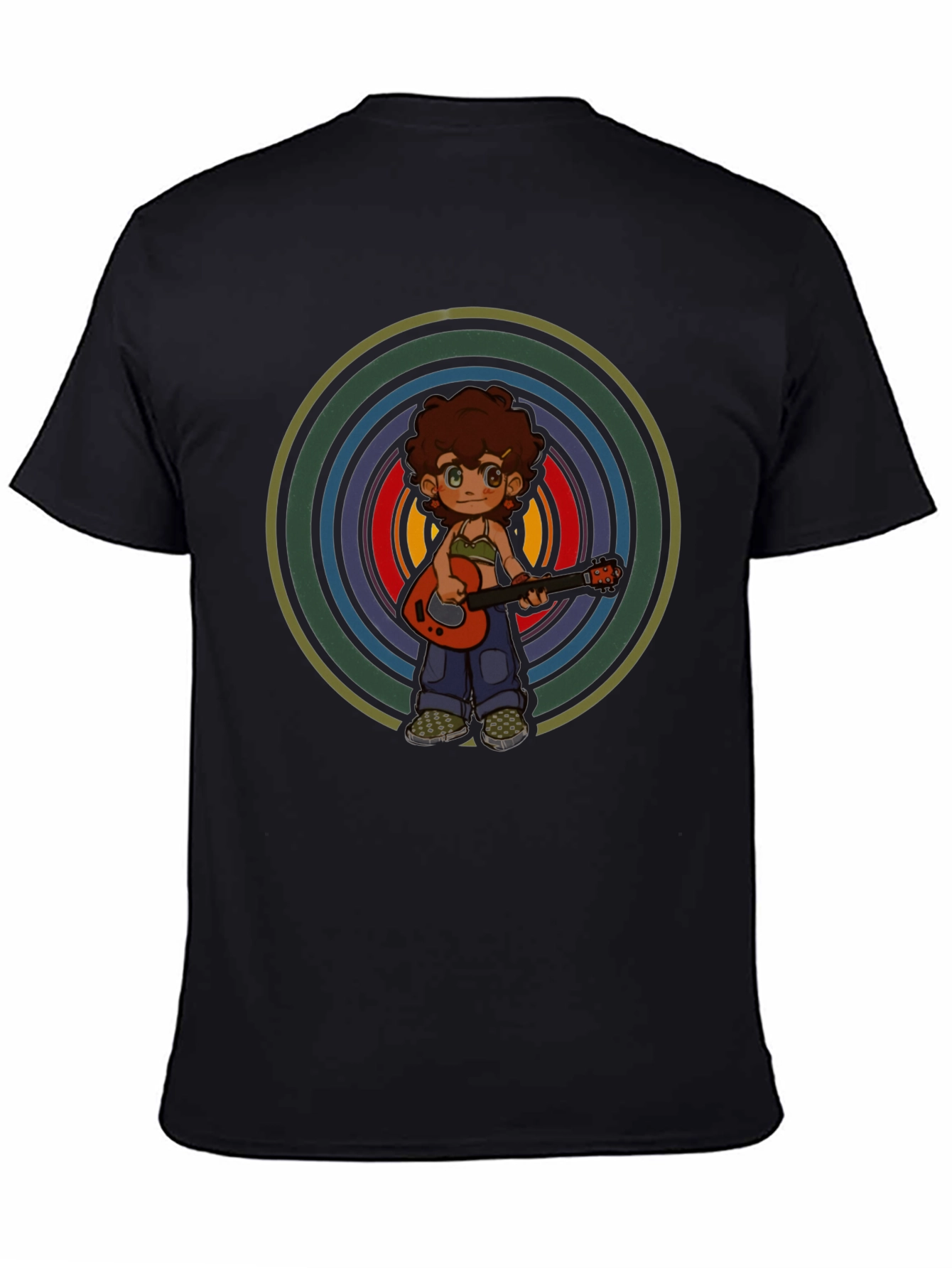 Retro Guitar Player Graphic Tee - Unisex Black T-Shirt