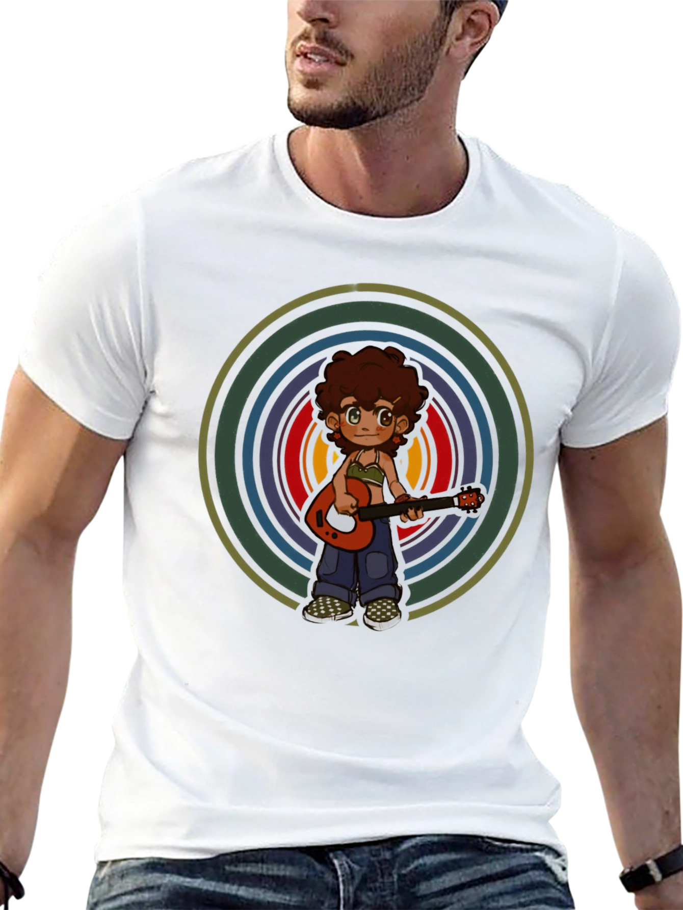 Retro Guitar Player Graphic Tee - Unisex Black T-Shirt