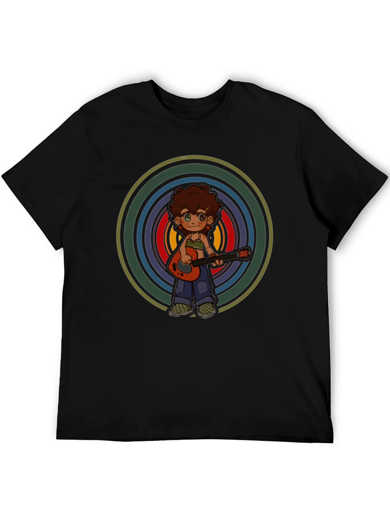 Retro Guitar Player Graphic Tee - Unisex Black T-Shirt