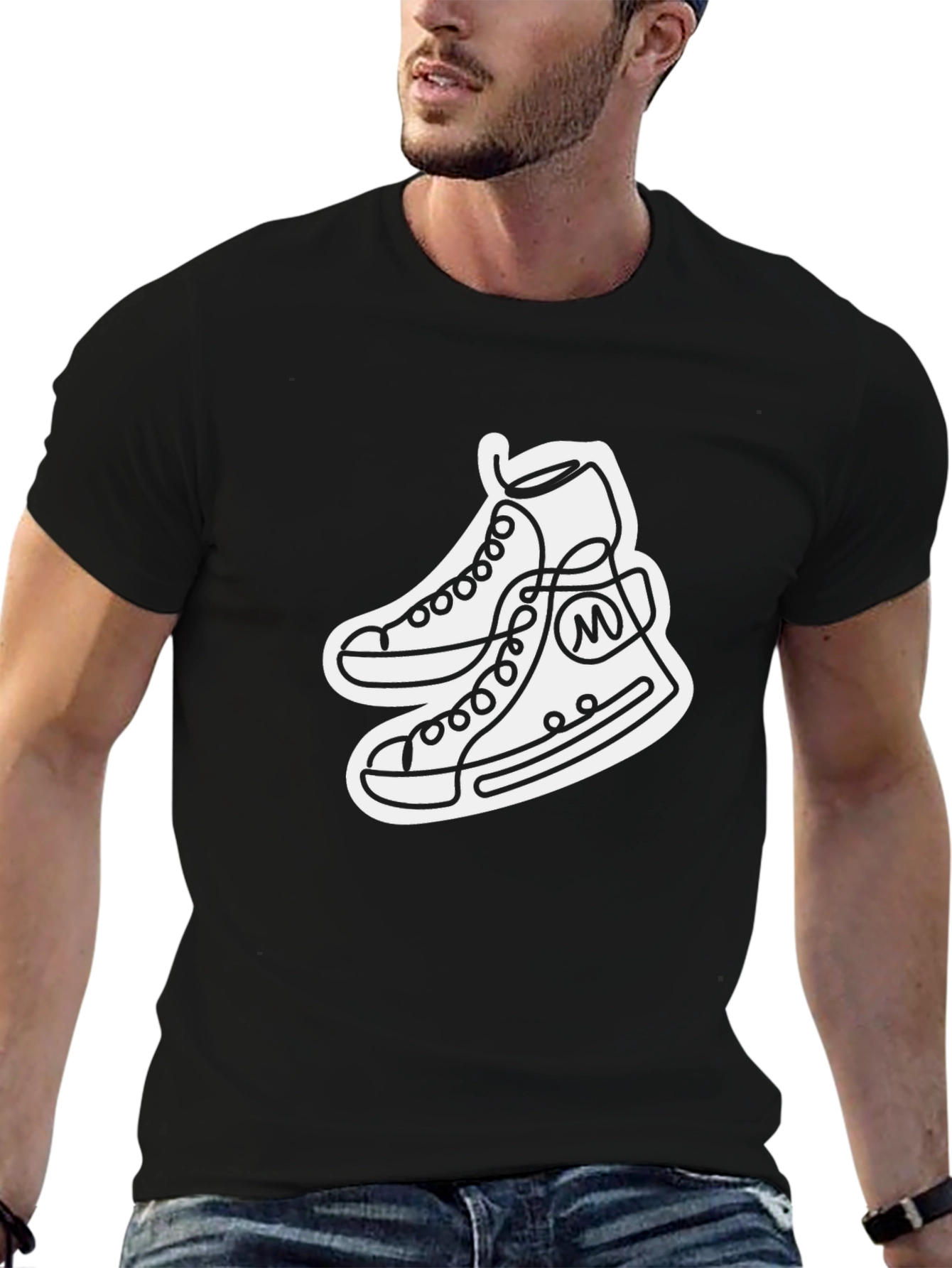 Black T-Shirt with Sneaker Graphic