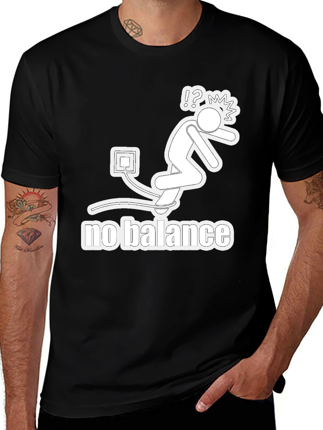 No Balance Graphic Tee - Funny Stick Figure T-Shirt
