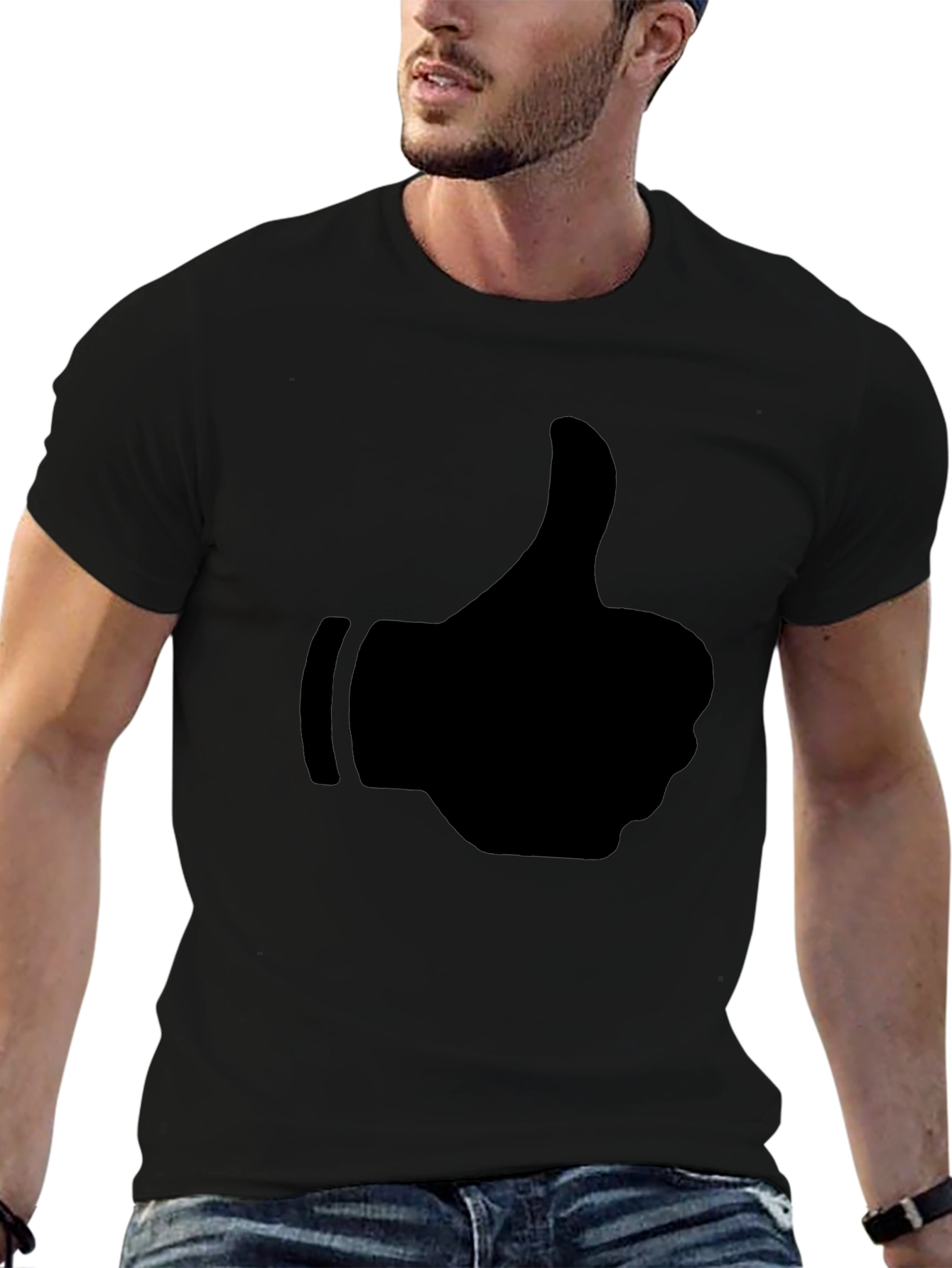 Thumbs Up Graphic Tee - Casual Black T-Shirt