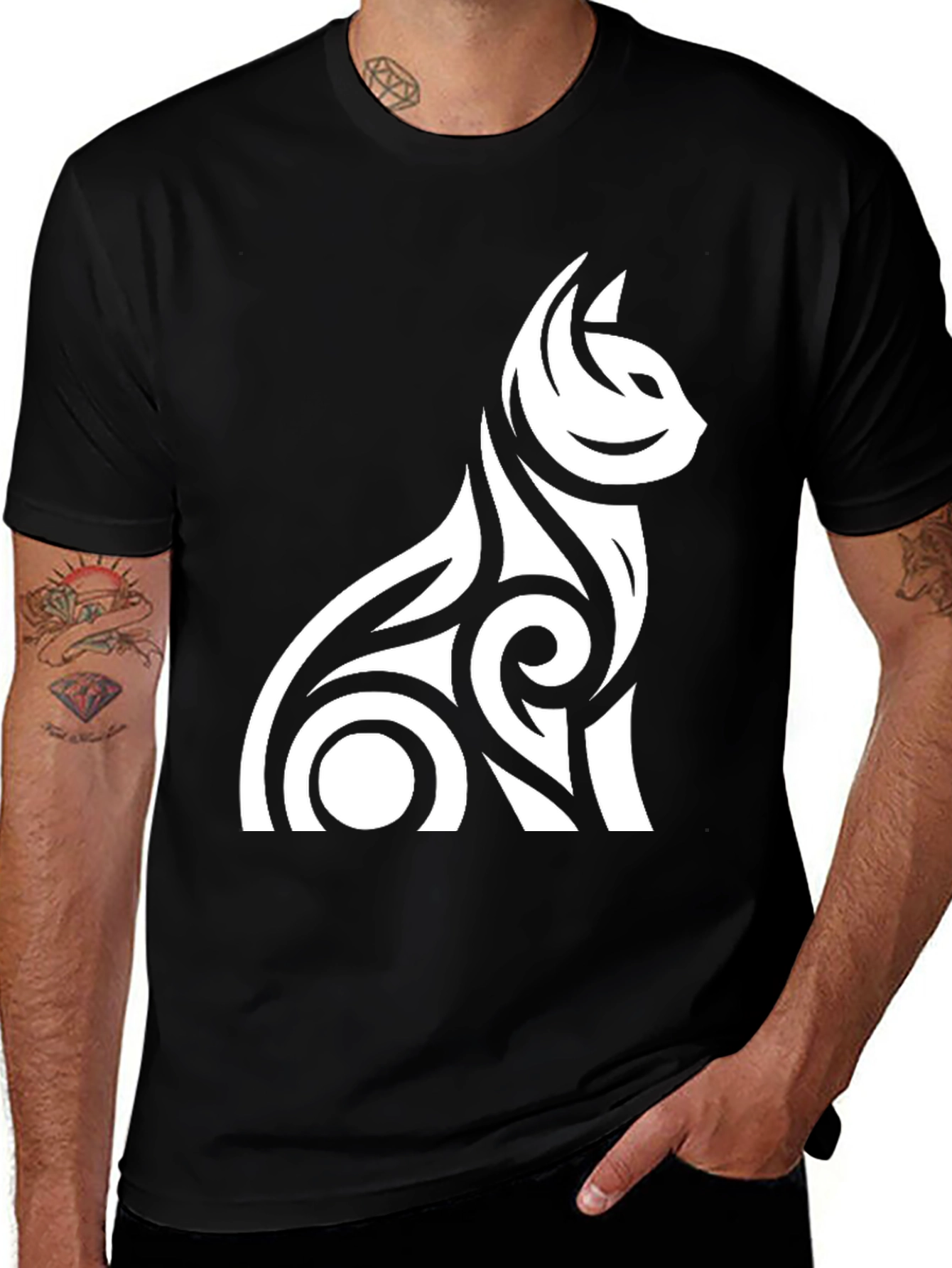 Tribal Cat Graphic Tee - Black