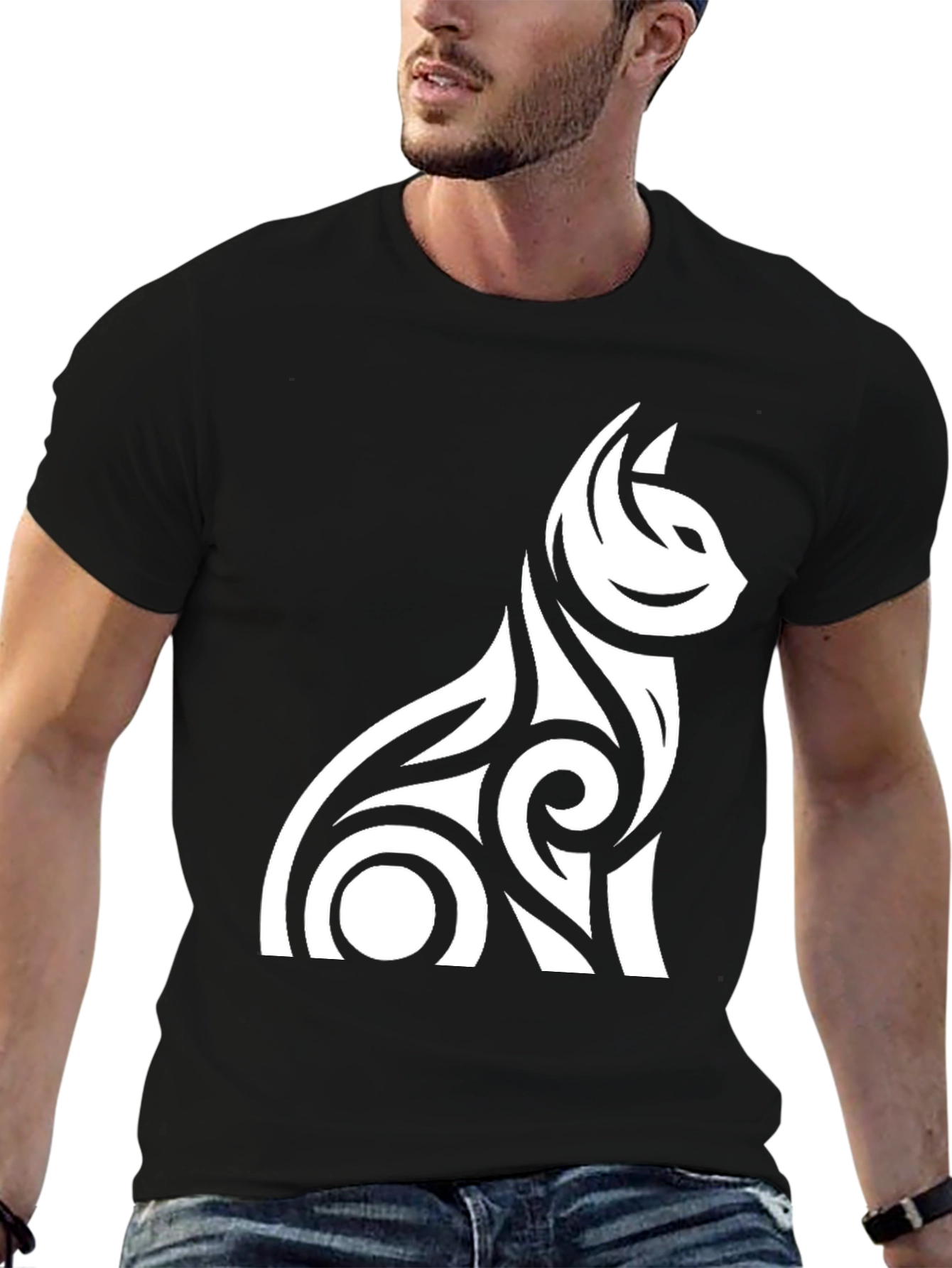 Tribal Cat Graphic Tee - Black