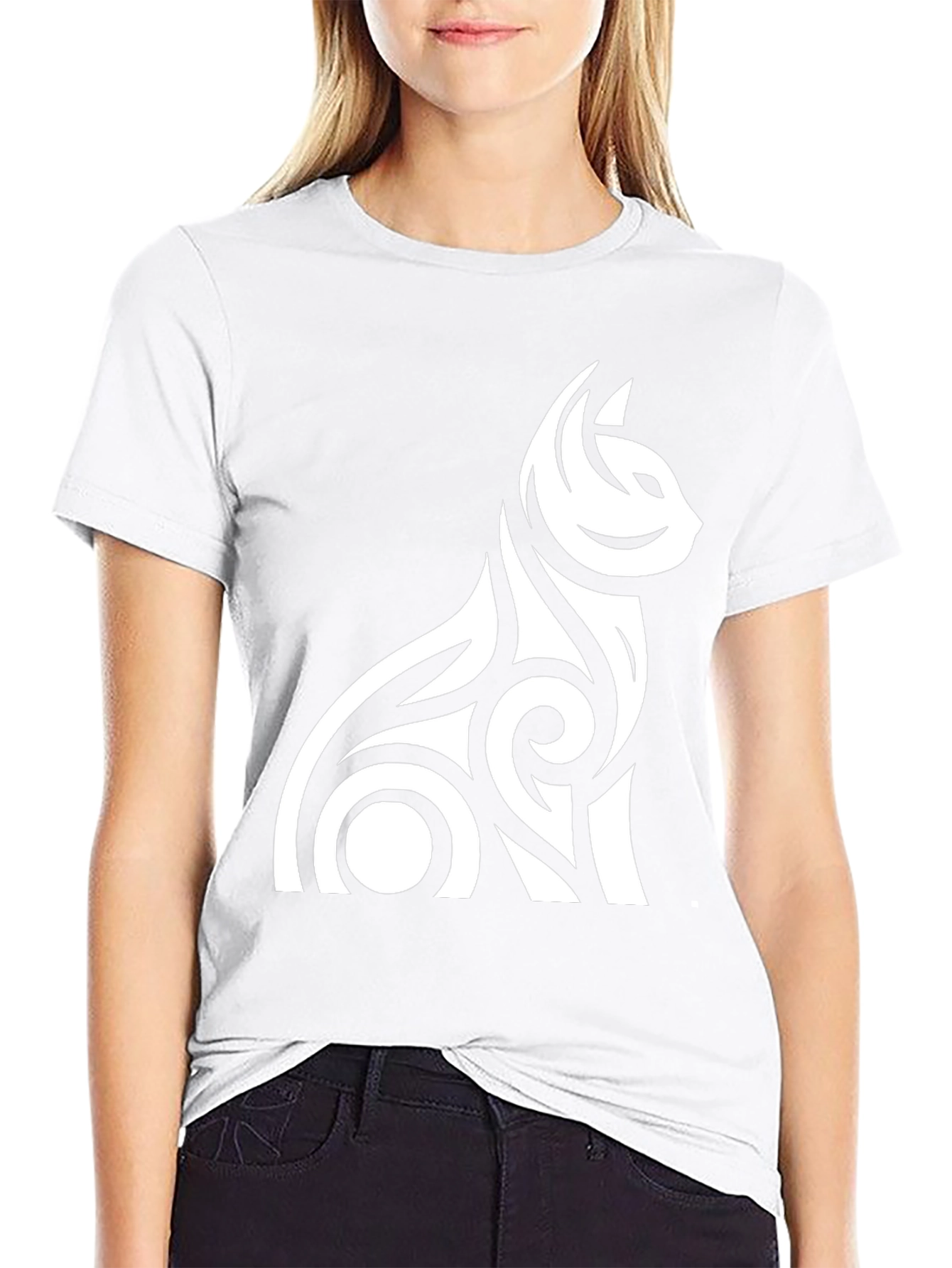 Tribal Cat Graphic Tee - Black