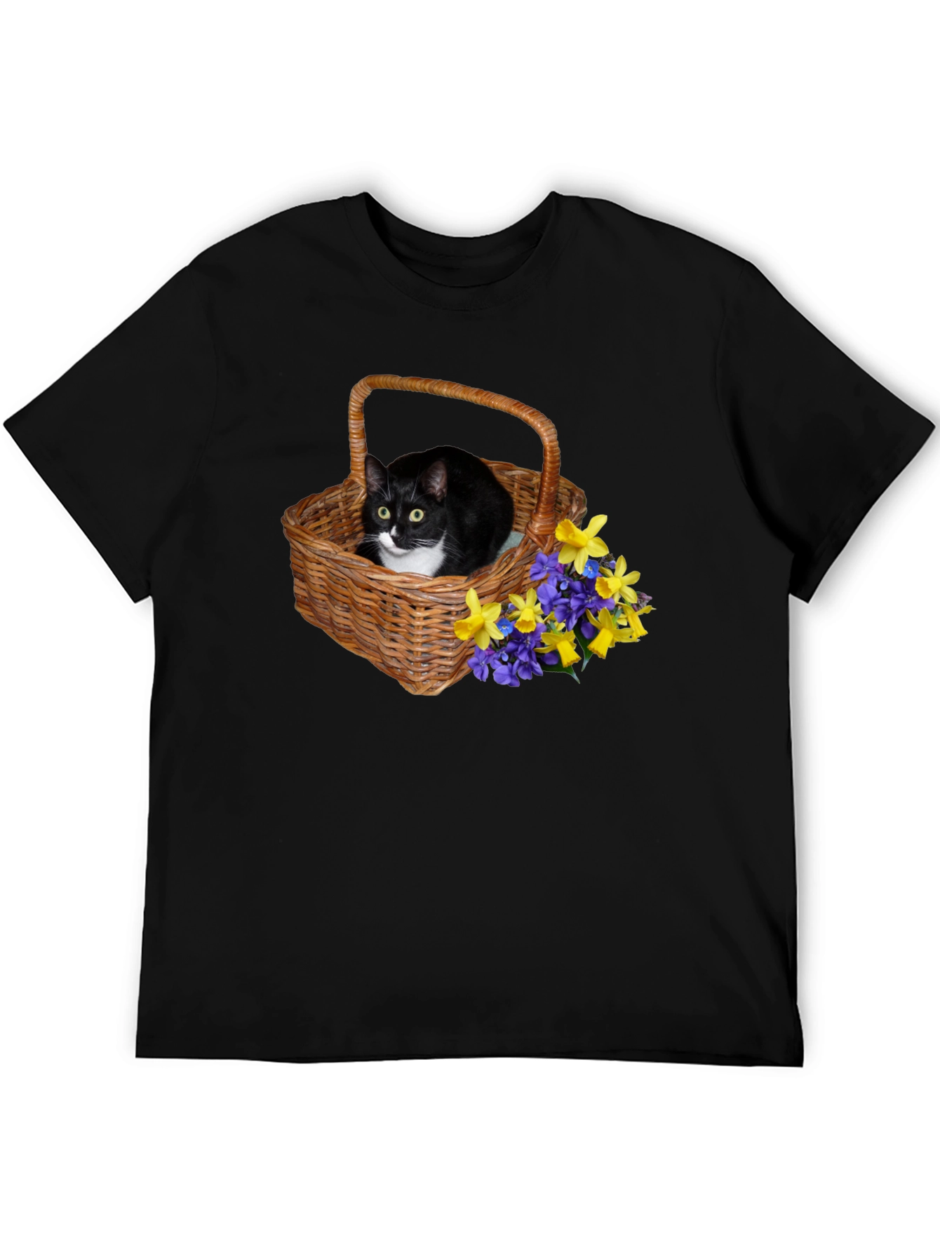 Cat in Basket Flowers Graphic Tee