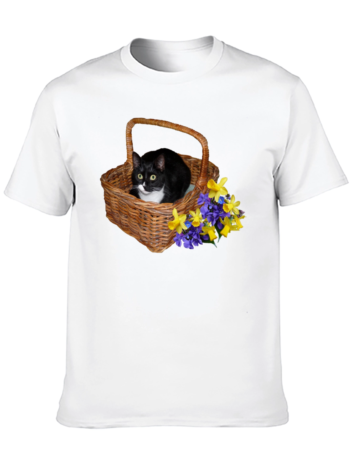 Cat in Basket Flowers Graphic Tee