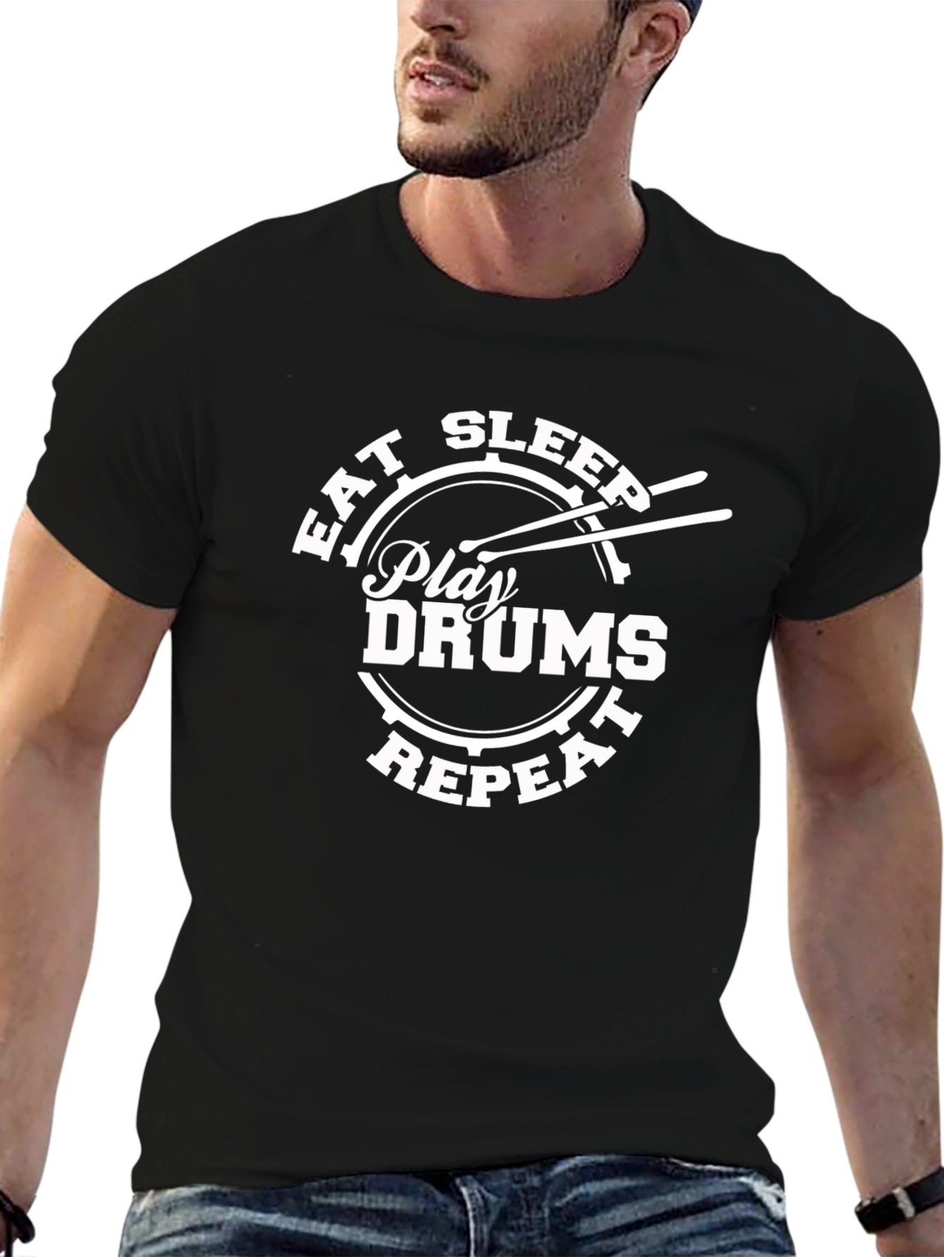 Eat Sleep Play Drums Repeat T-Shirt - Black