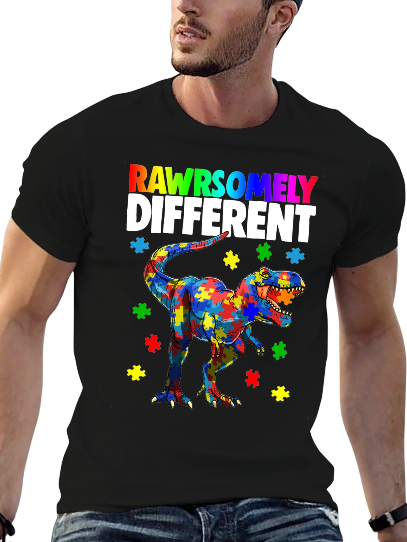 RAWRSOMELY DIFFERENT Autism Dinosaur T-Shirt