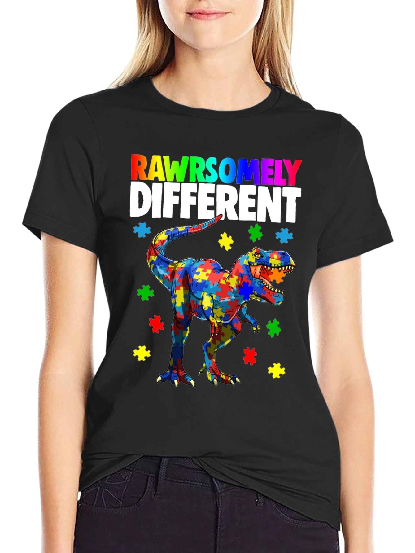 RAWRSOMELY DIFFERENT Autism Dinosaur T-Shirt