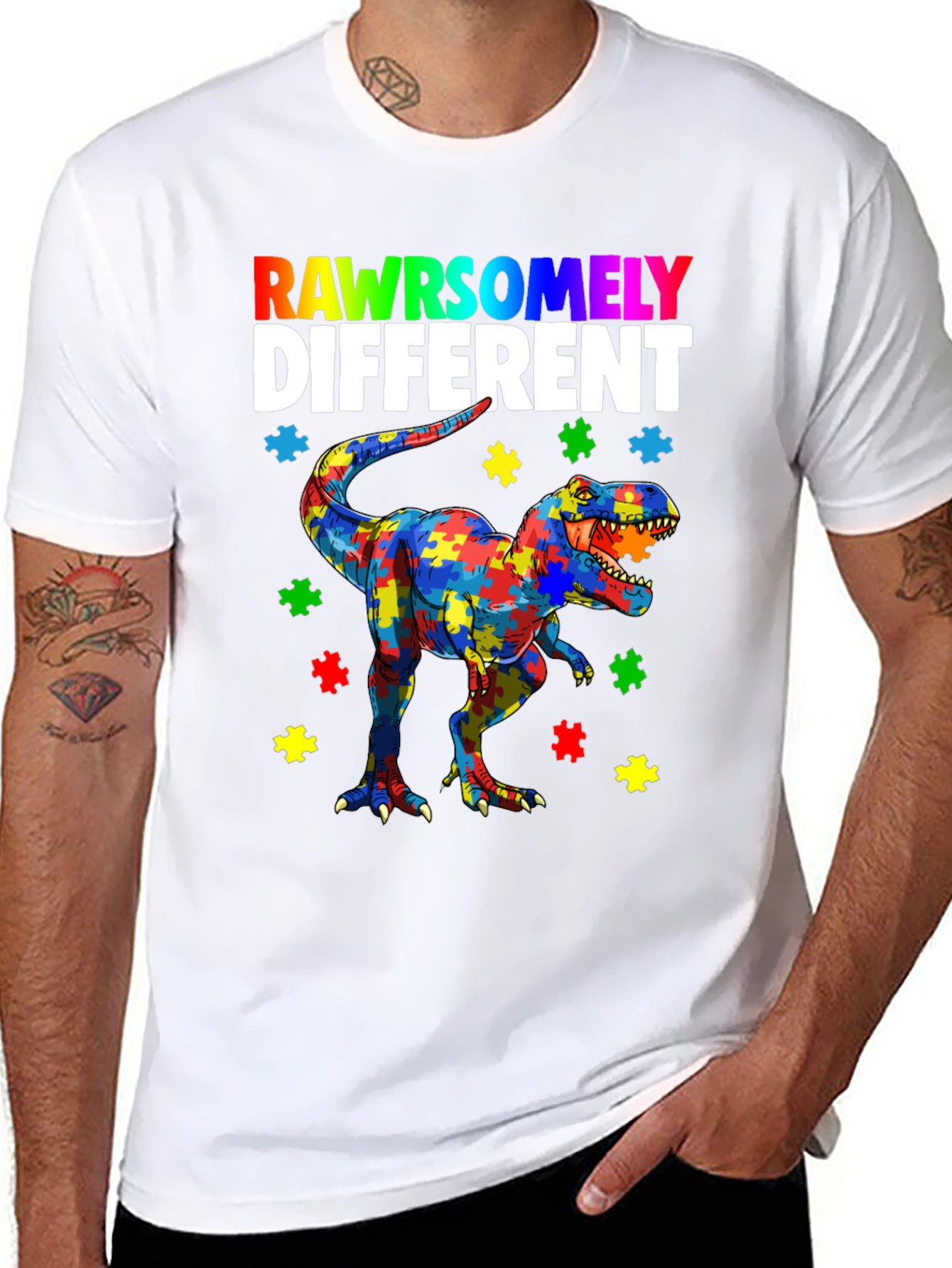 RAWRSOMELY DIFFERENT Autism Dinosaur T-Shirt