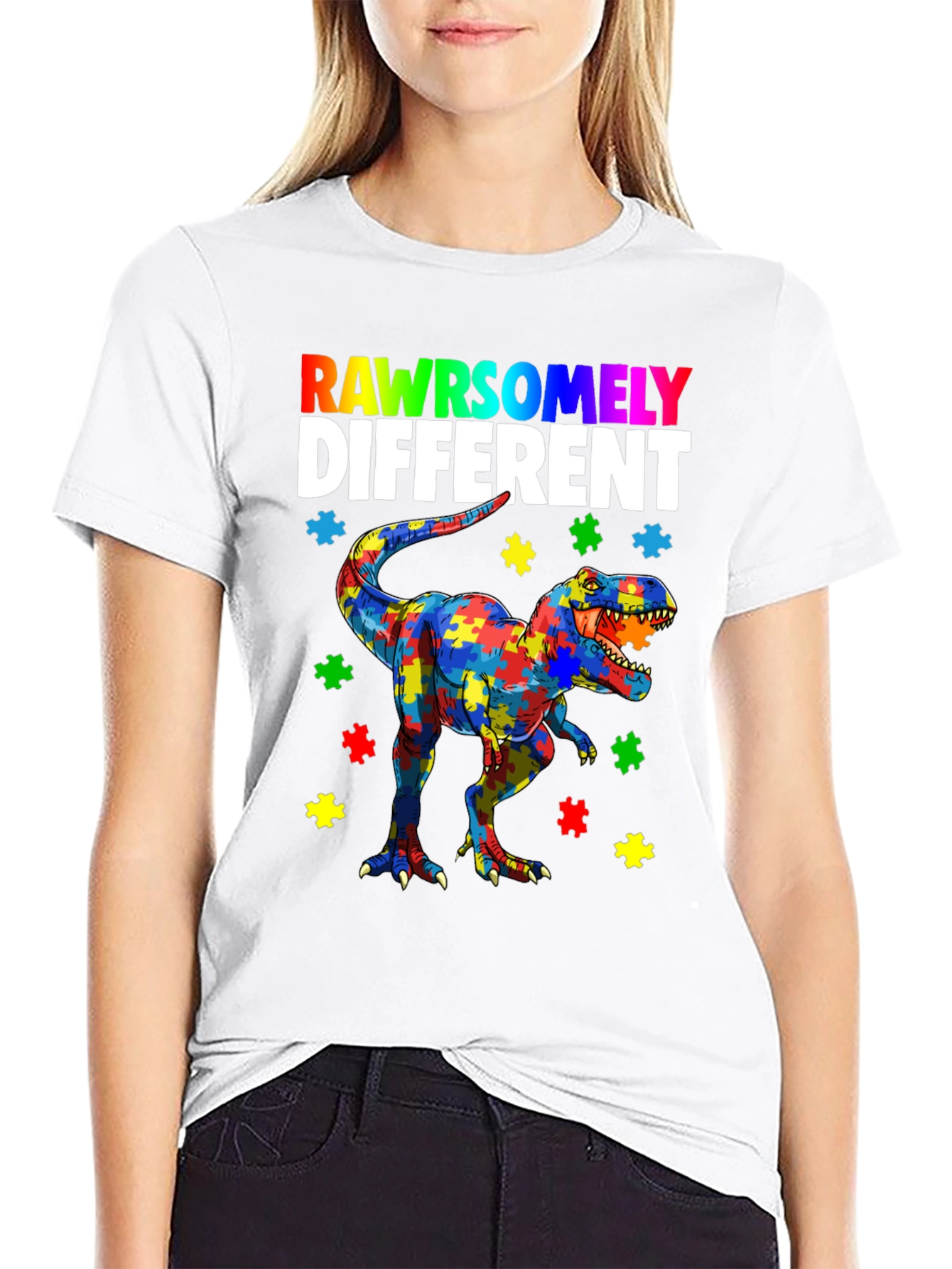 RAWRSOMELY DIFFERENT Autism Dinosaur T-Shirt