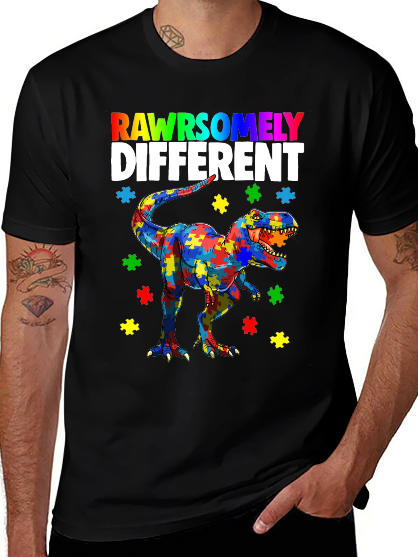 RAWRSOMELY DIFFERENT Autism Dinosaur T-Shirt
