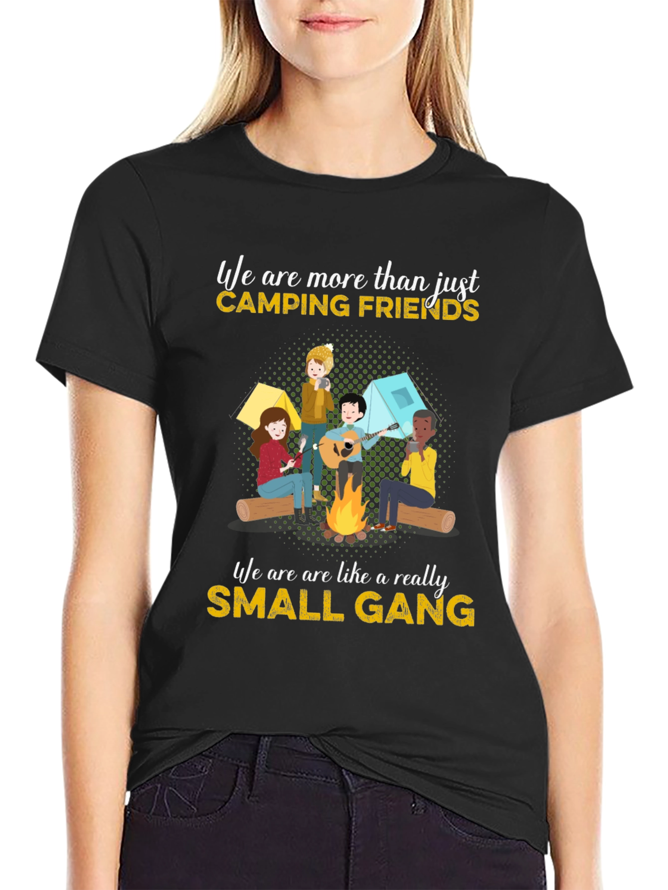 Camping Friends Small Gang Graphic T-Shirt