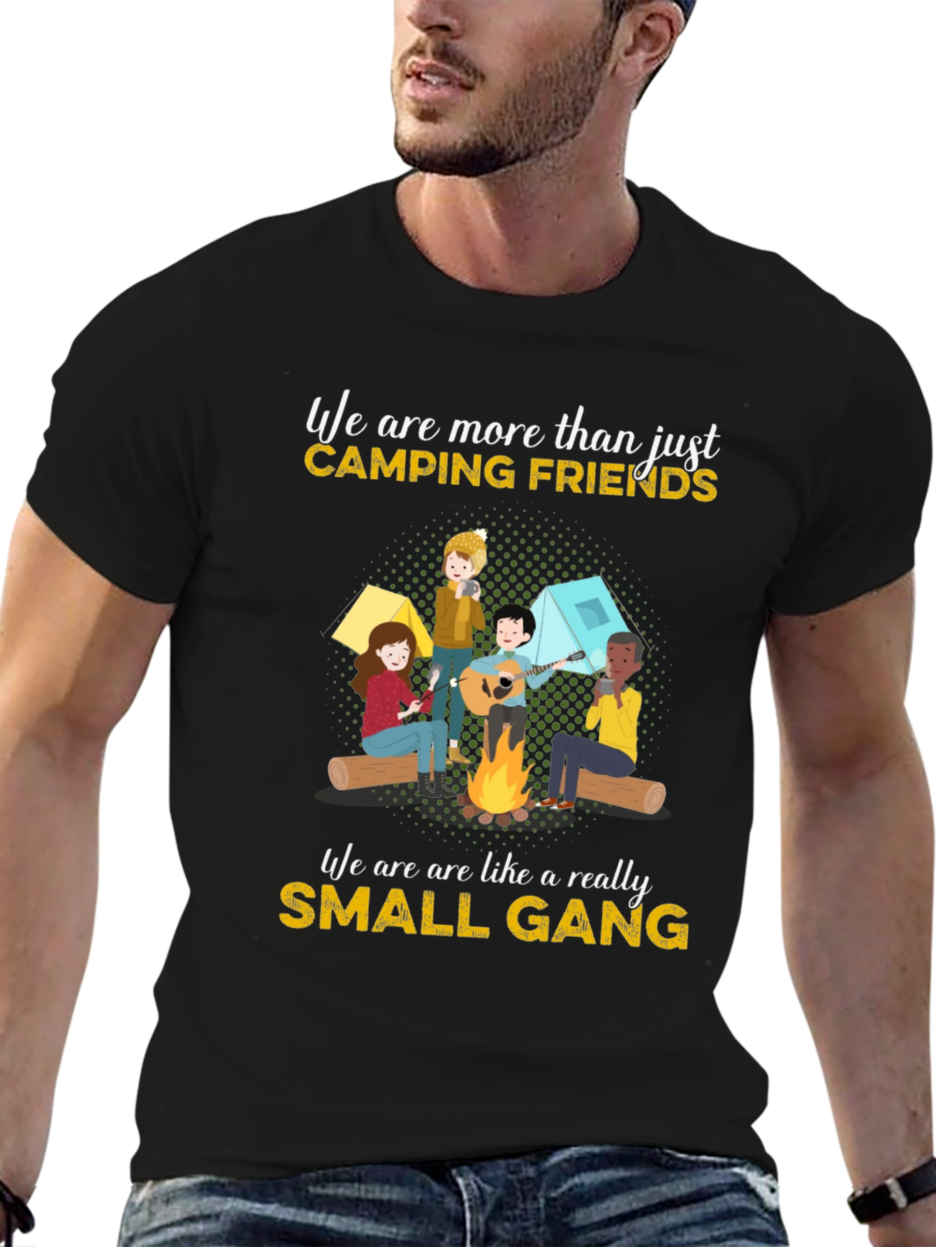 Camping Friends Small Gang Graphic T-Shirt