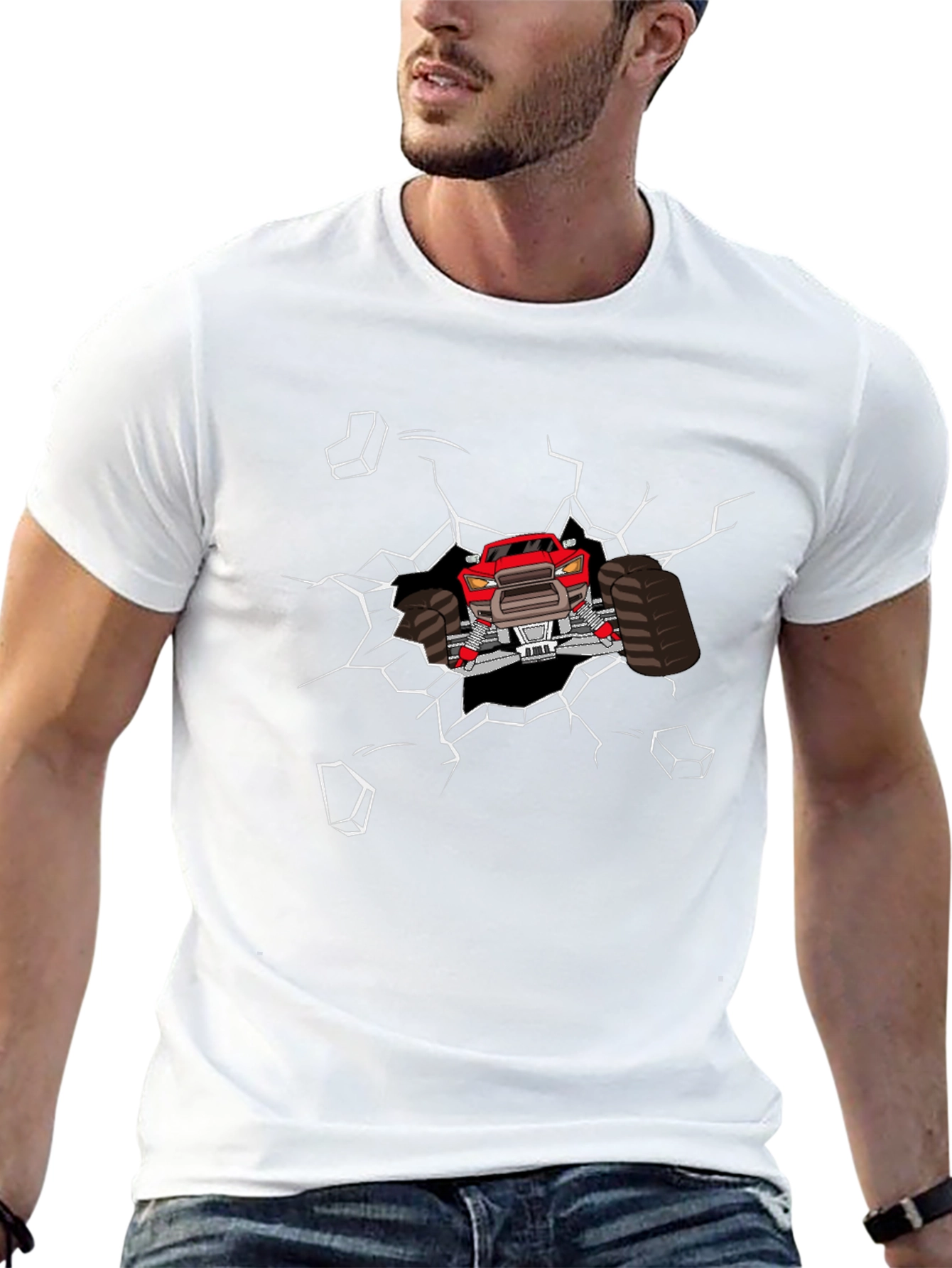 Monster Truck Graphic Tee - Black Cotton Casual