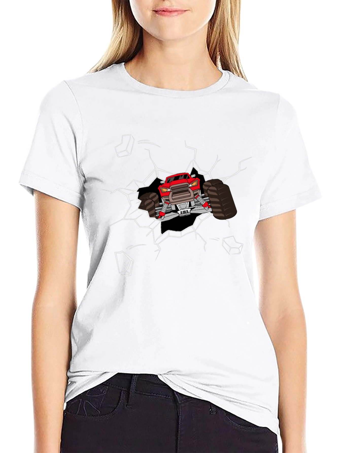 Monster Truck Graphic Tee - Black Cotton Casual