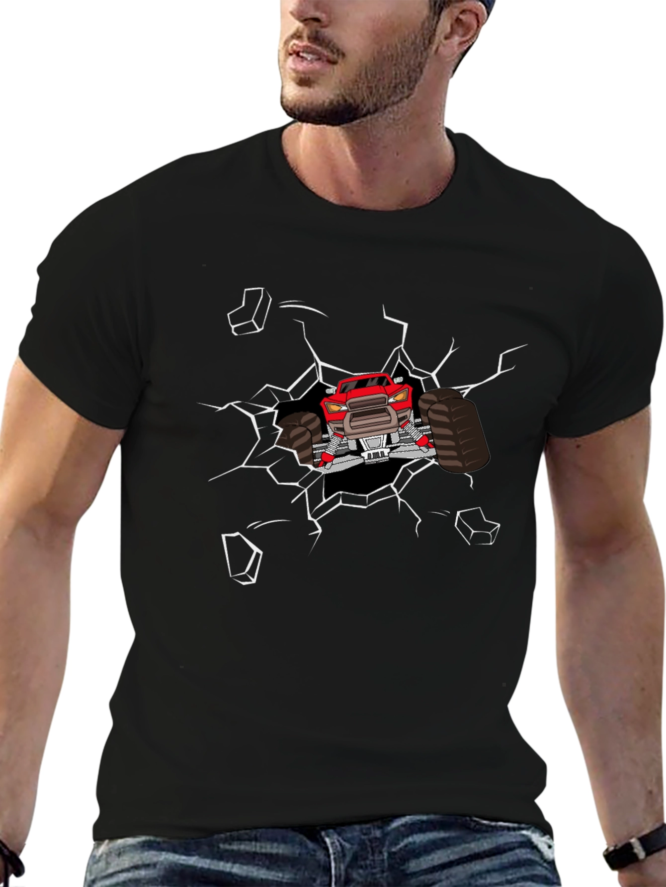 Monster Truck Graphic Tee - Black Cotton Casual