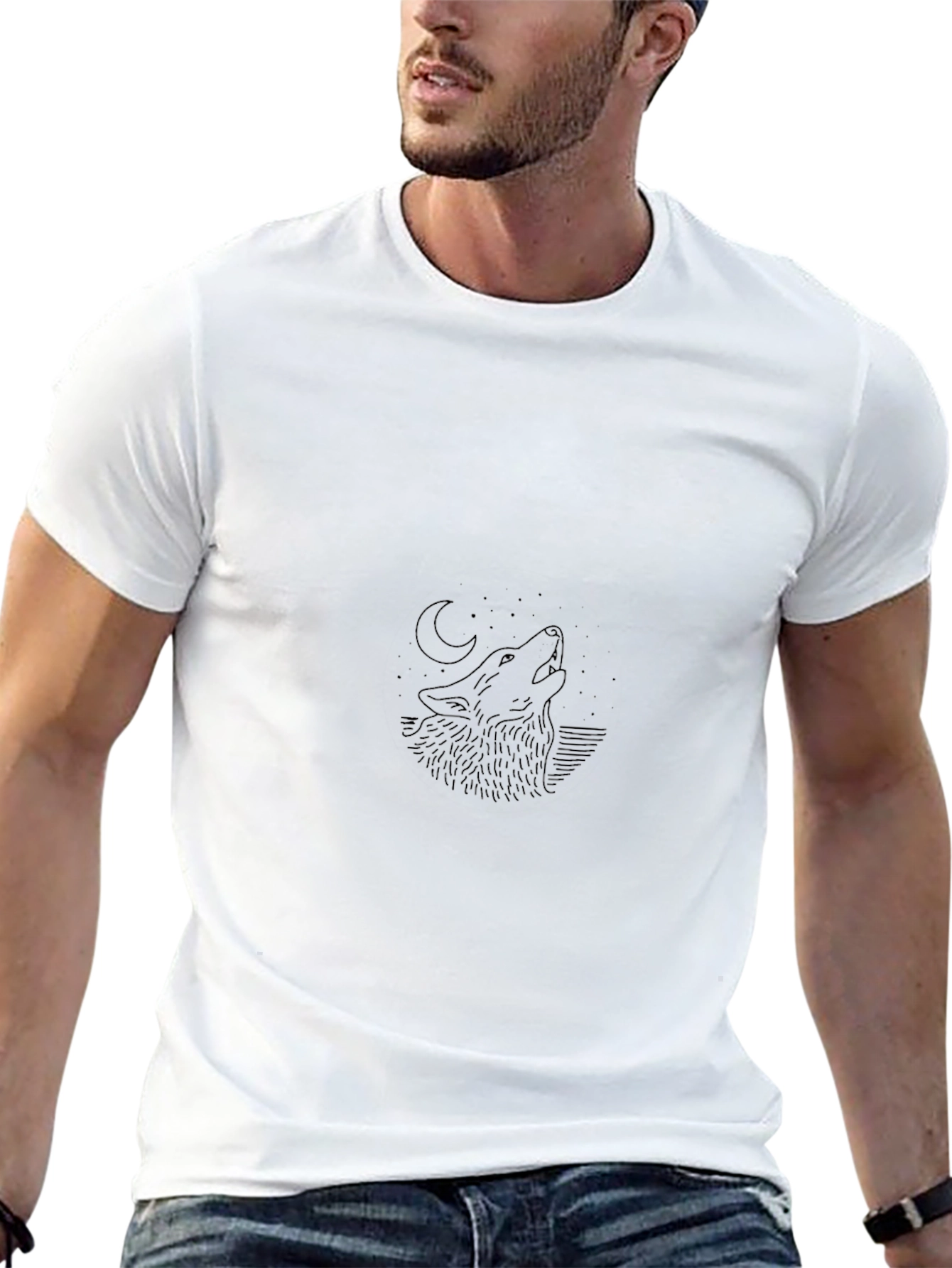 Wolf Howling at Moon Graphic Black T-Shirt