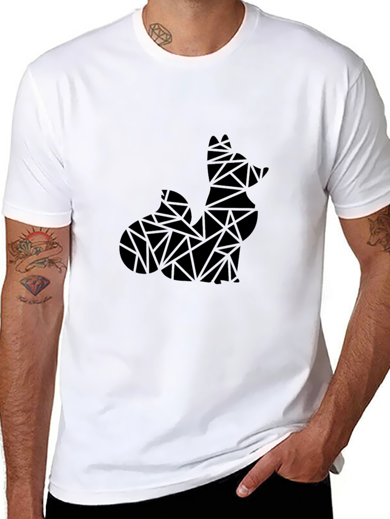 Geometric Fox Black T-Shirt