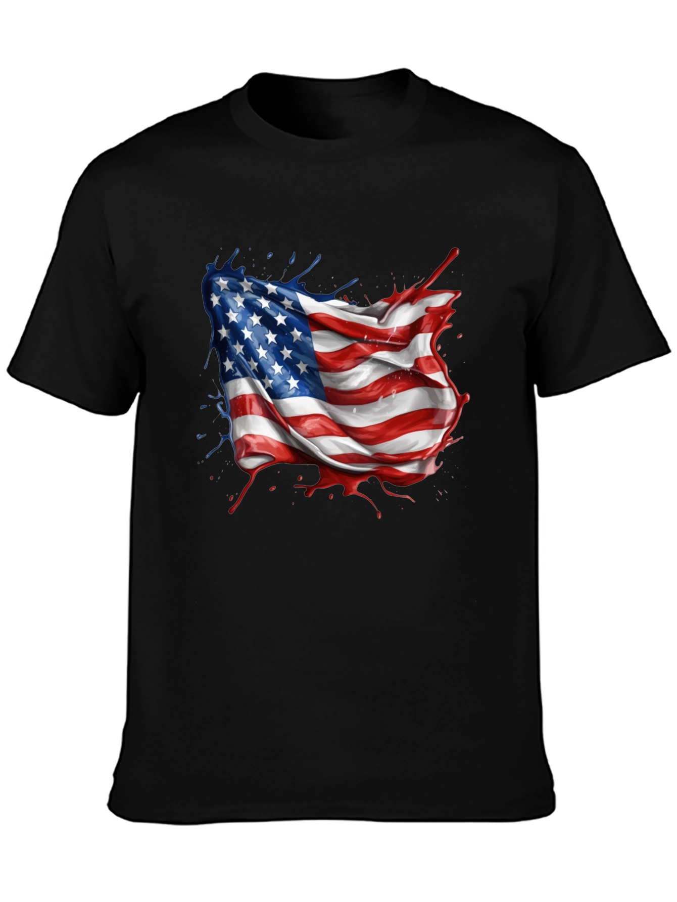 American Flag Splatter Print Black T-Shirt