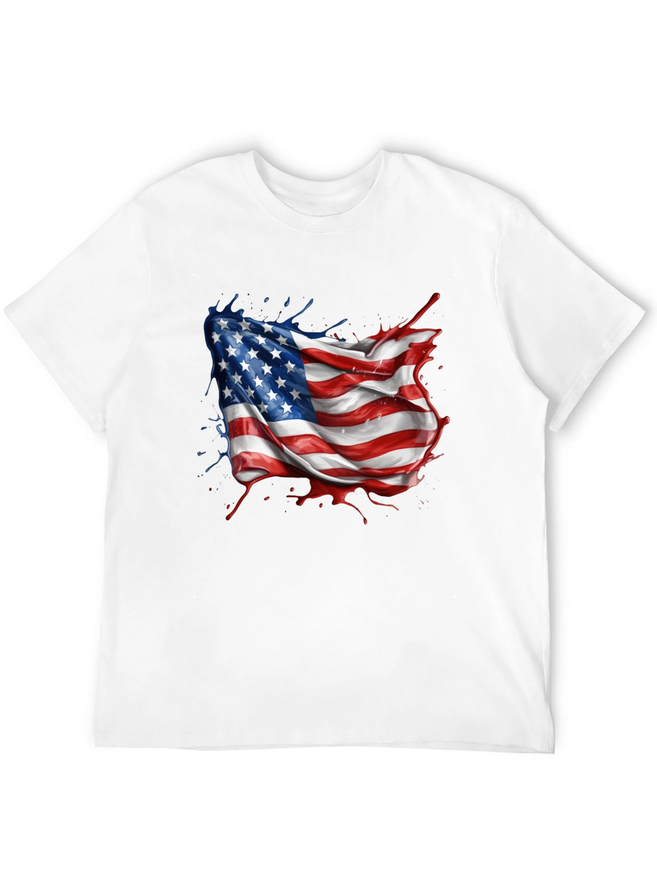 American Flag Splatter Print Black T-Shirt