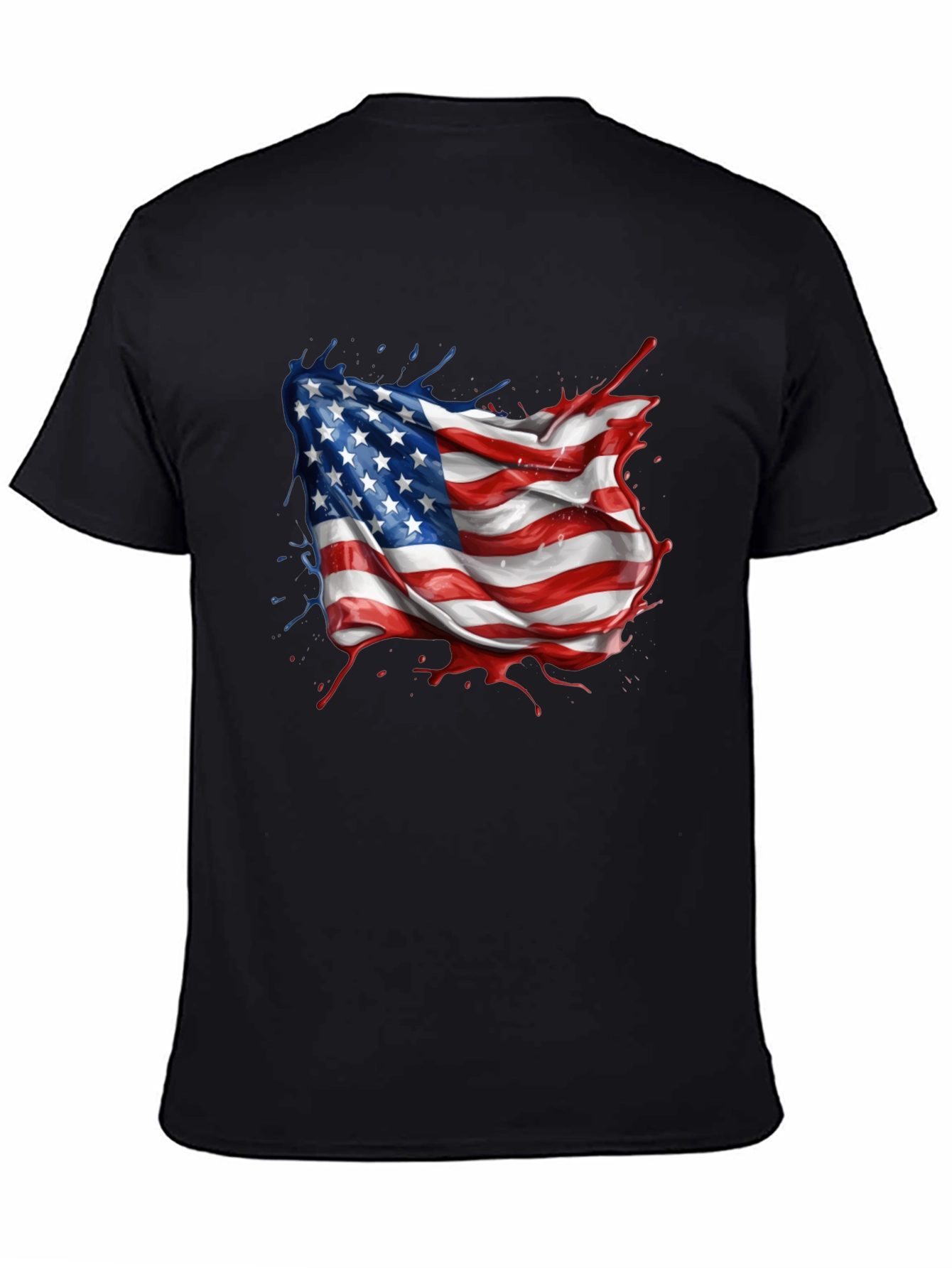 American Flag Splatter Print Black T-Shirt