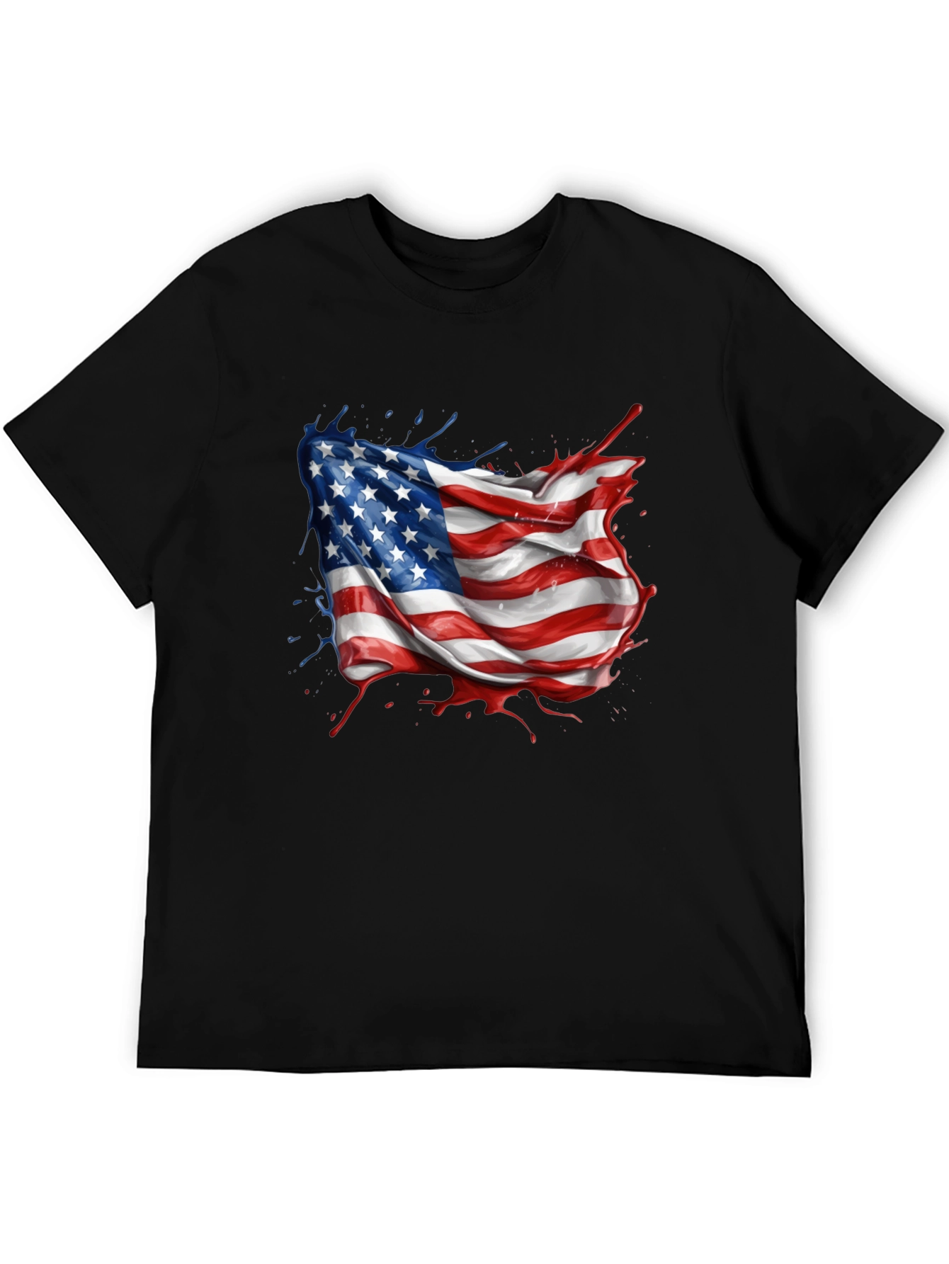 American Flag Splatter Print Black T-Shirt