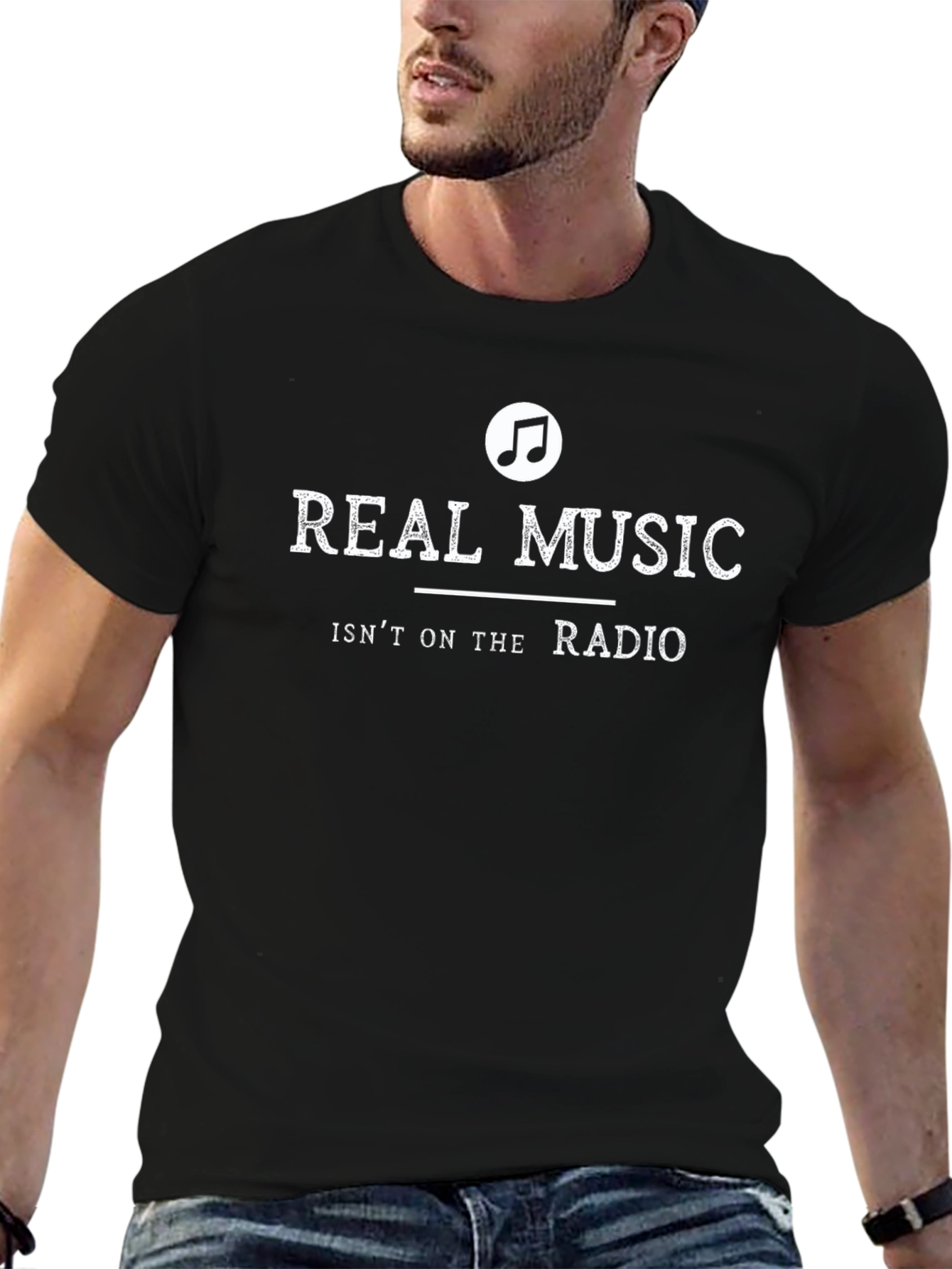 Real Music T-Shirt - Black Crew Neck Tee