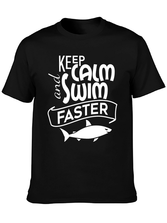 Keep Calm and Swim Faster Black Graphic Tee