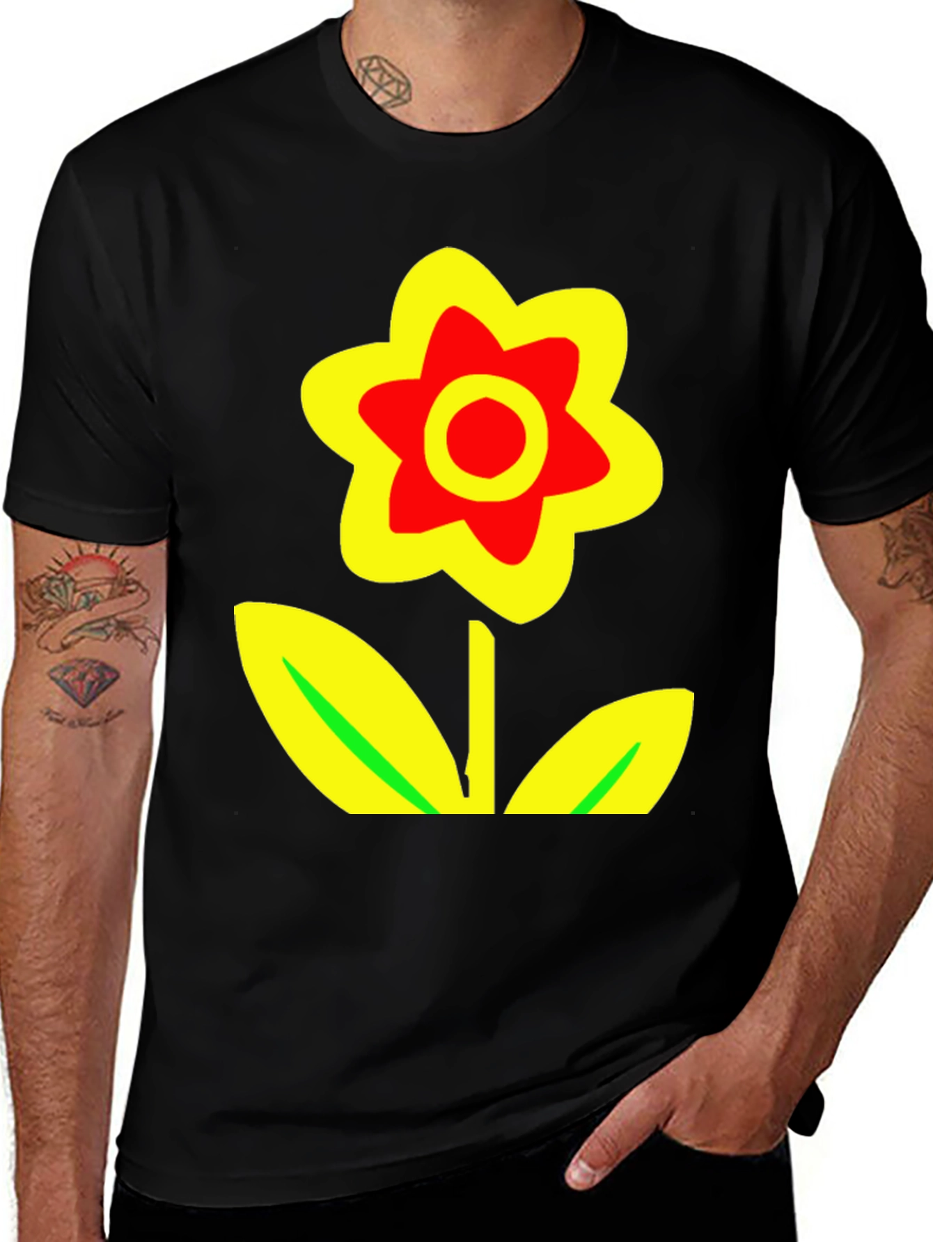 Bold Flower Graphic Tee - Black Cotton Blend
