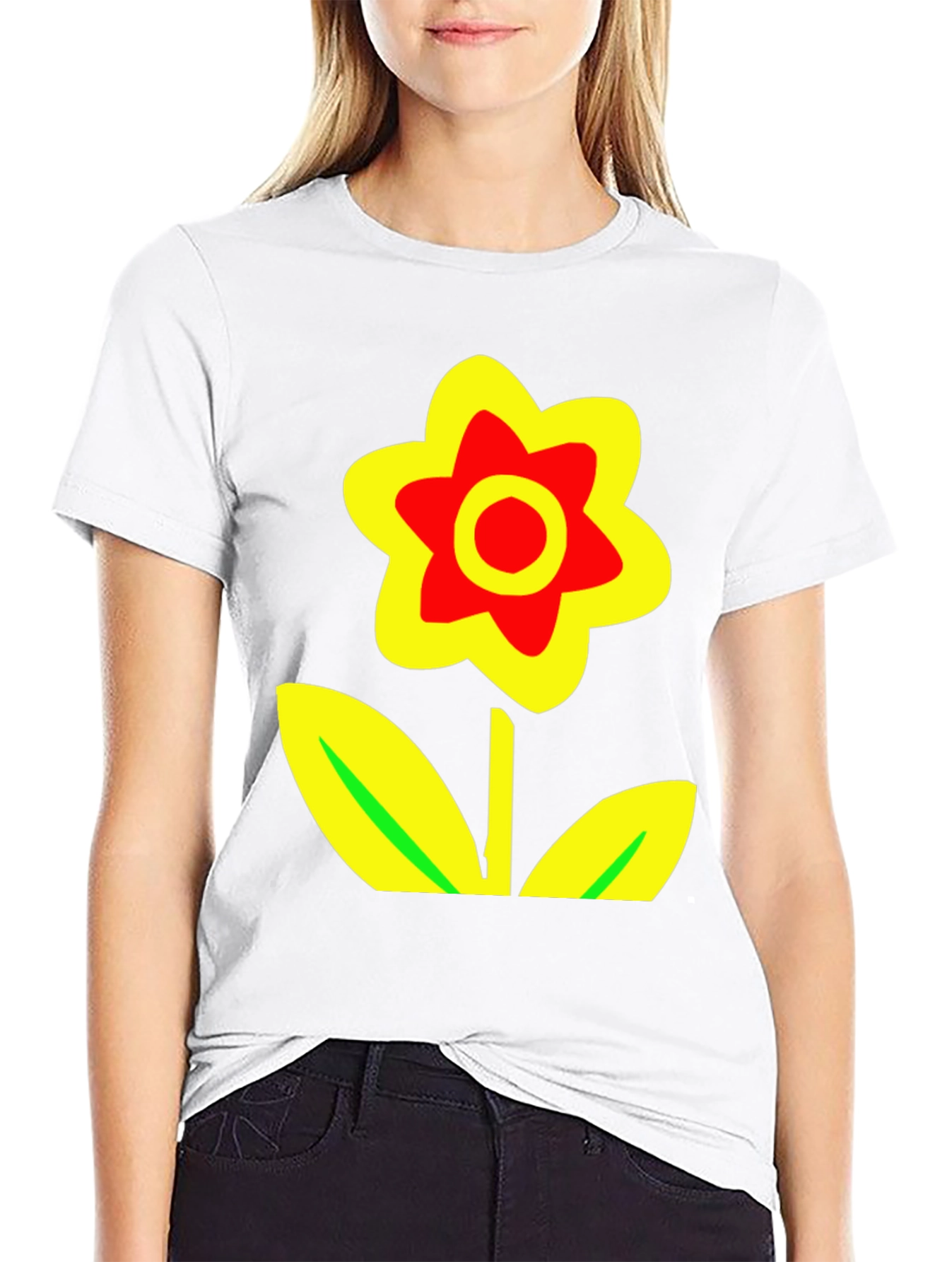 Bold Flower Graphic Tee - Black Cotton Blend