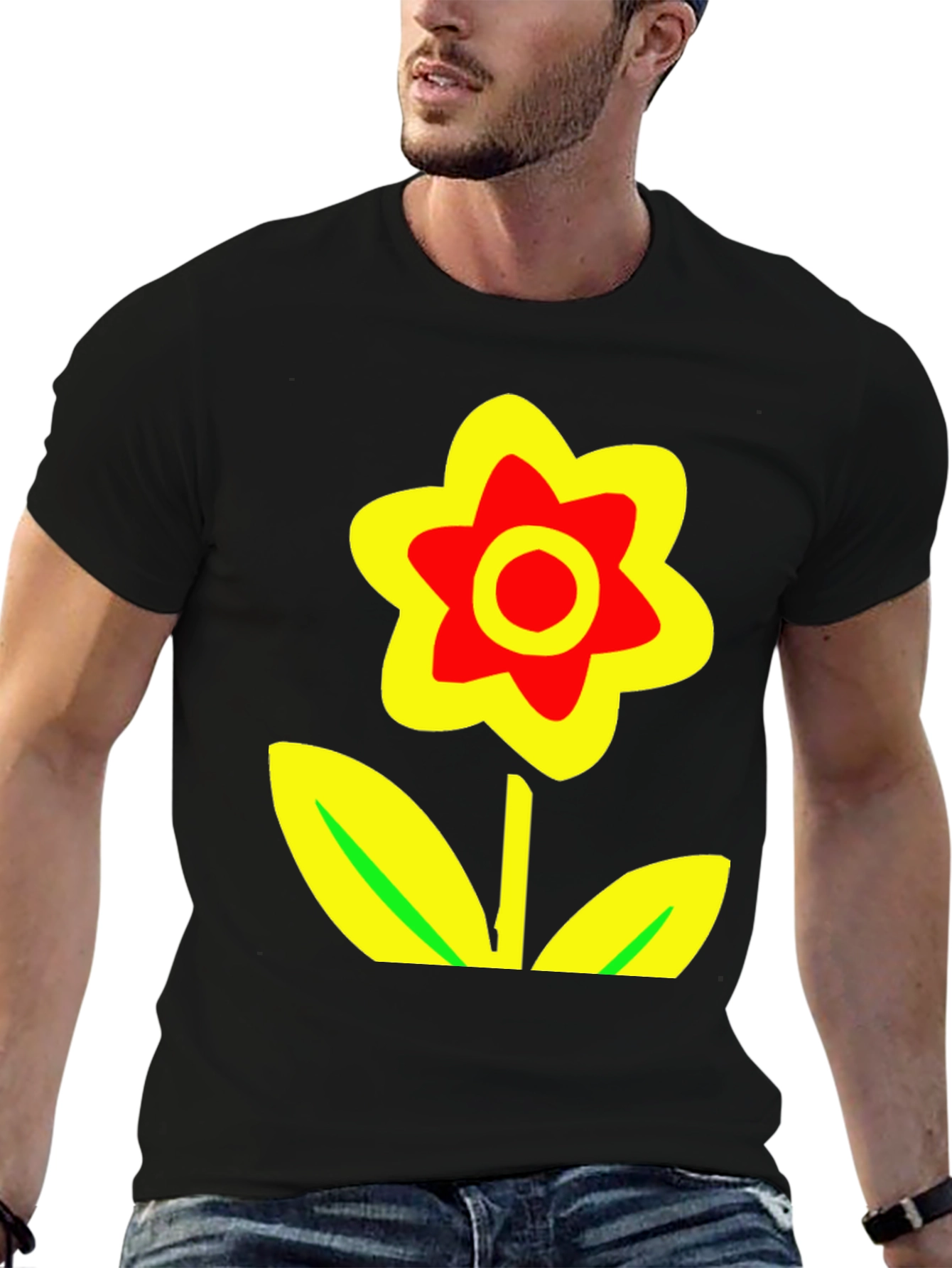 Bold Flower Graphic Tee - Black Cotton Blend