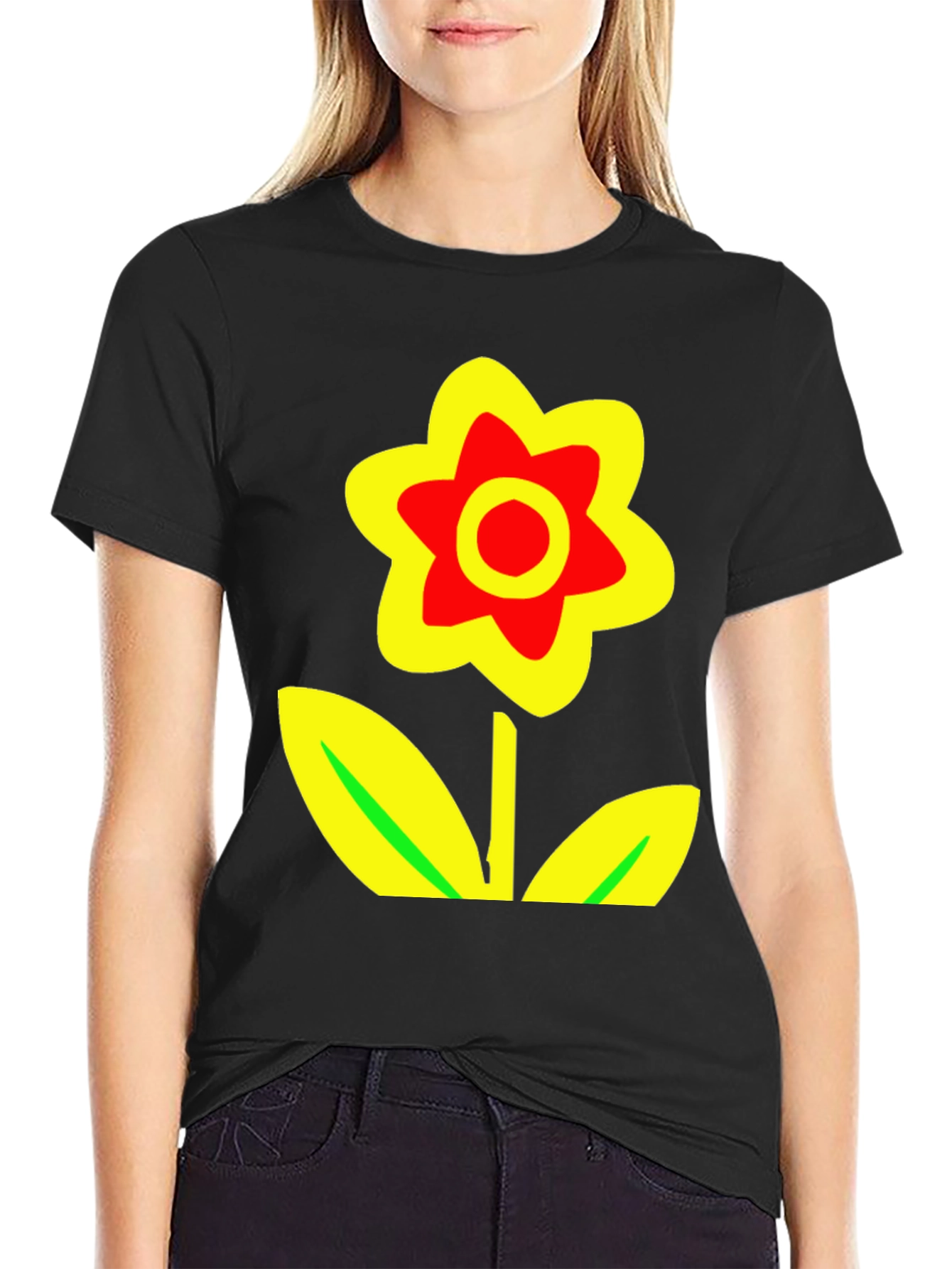 Bold Flower Graphic Tee - Black Cotton Blend