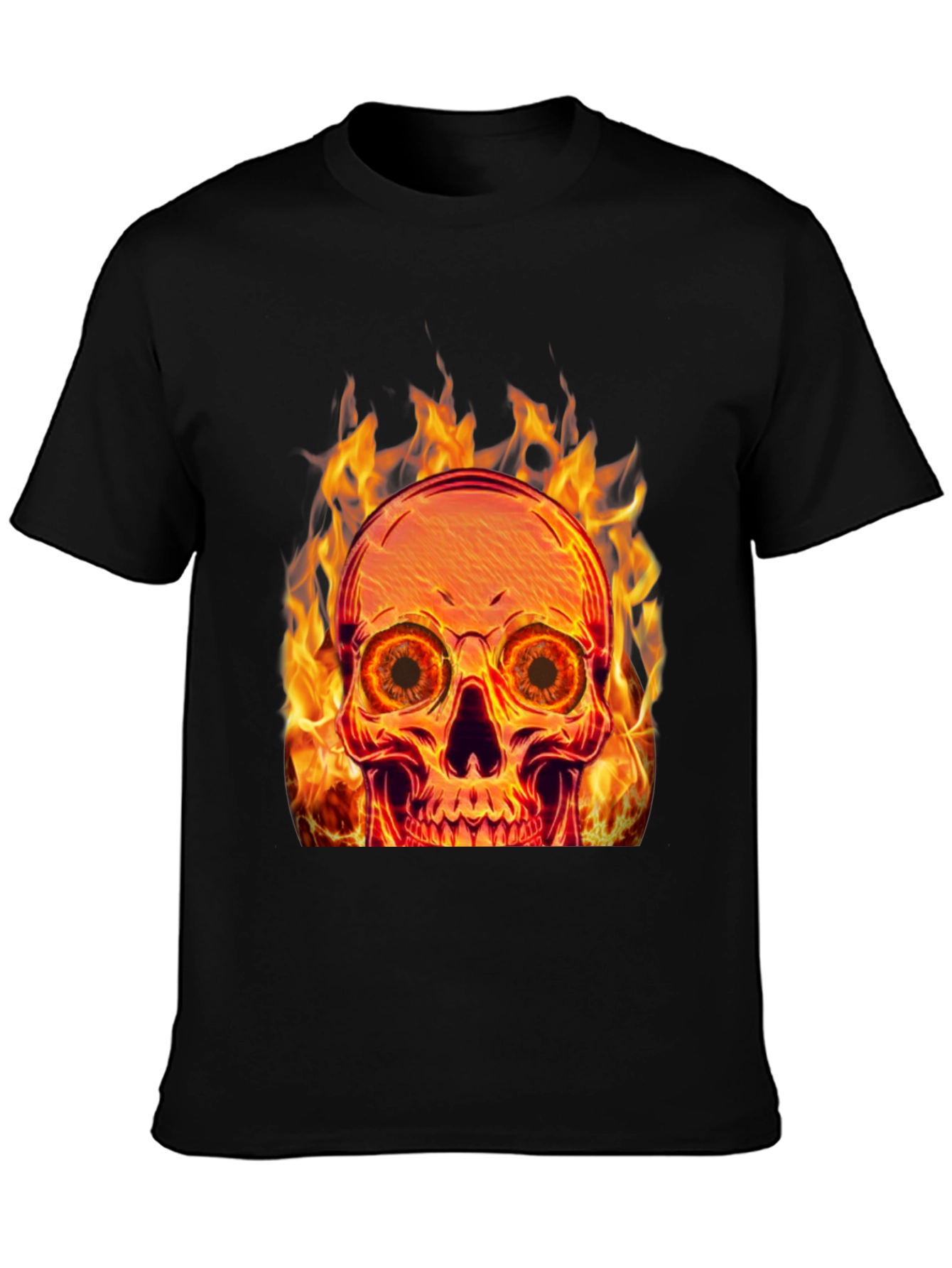 Flaming Skull Graphic Tee - Black Cotton Blend