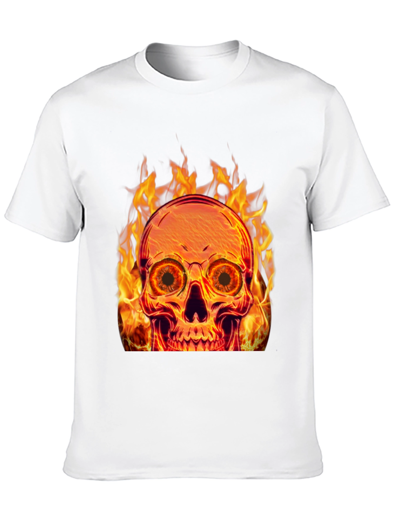 Flaming Skull Graphic Tee - Black Cotton Blend