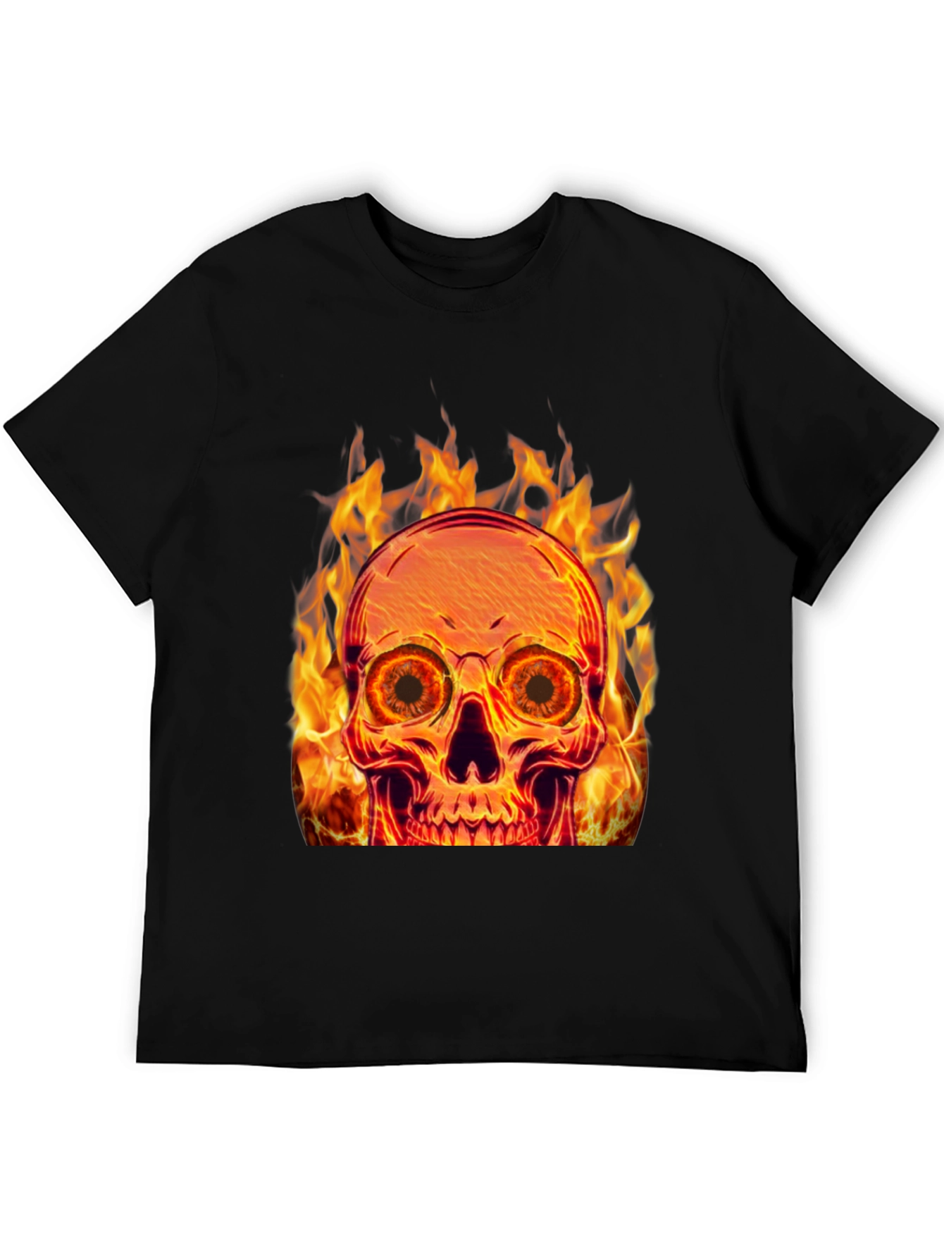 Flaming Skull Graphic Tee - Black Cotton Blend