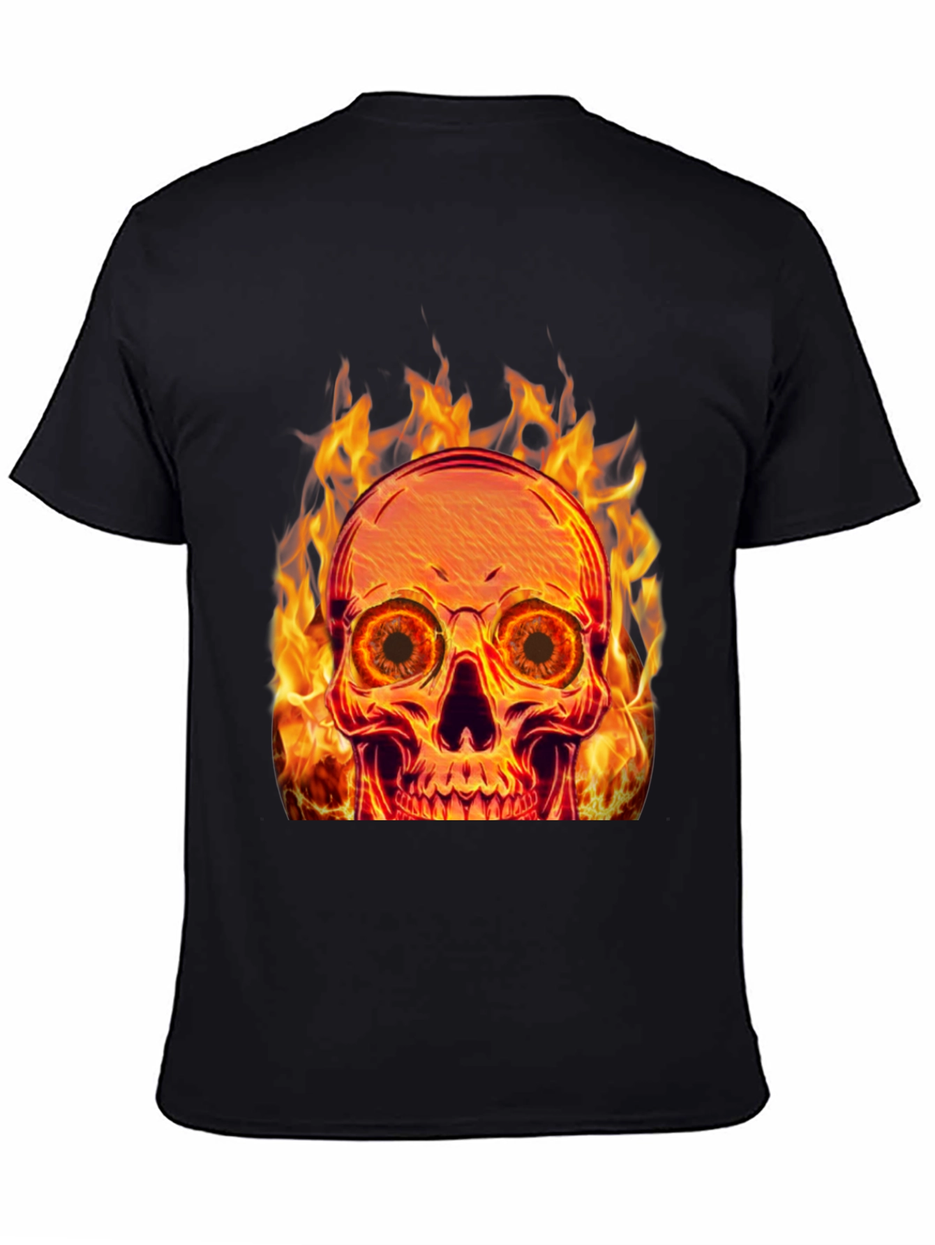 Flaming Skull Graphic Tee - Black Cotton Blend